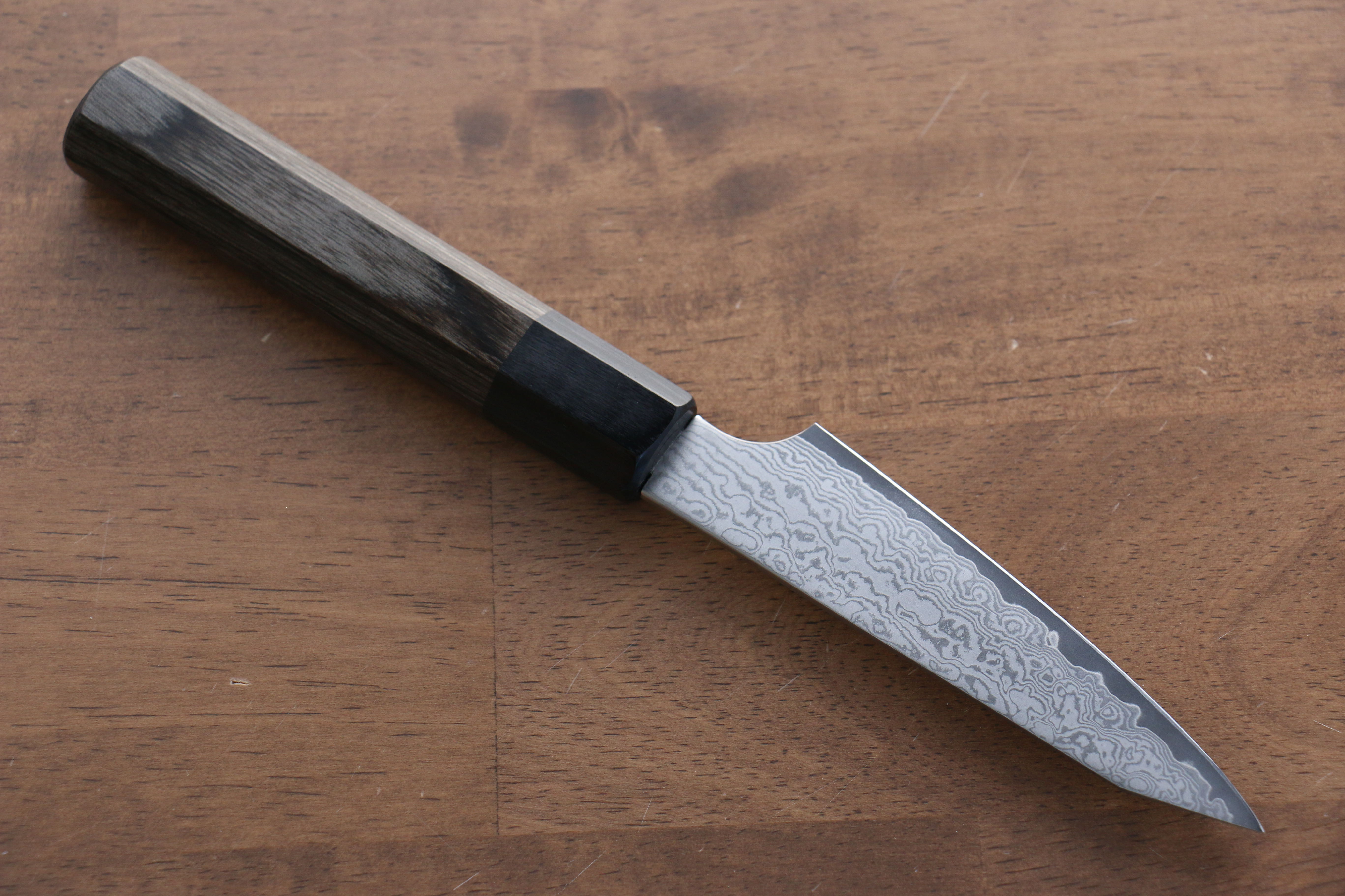 Premium Seisuke VG10 33-Layer Damascus Kiritsuke Petty Utility Knife 105mm - Gray Pakkawood Handle - Perfect for Sushi, Vegetables & Precision Kitchen Tasks