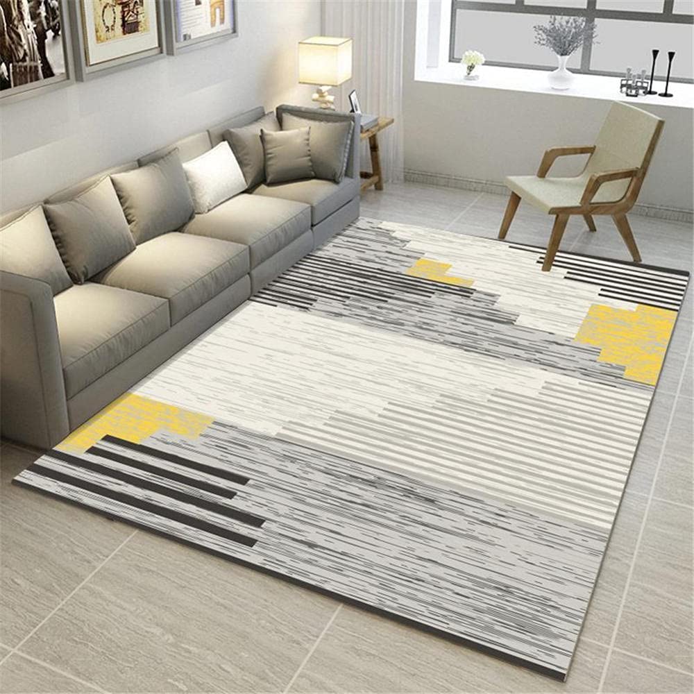 2' x 3' Geometric Area Rug - Yellow & Gray Washable Carpet for Living Room, Bedroom, Kitchen | Indoor & Outdoor Use | Perfect for High-Traffic Areas & Pet-Friendly Homes