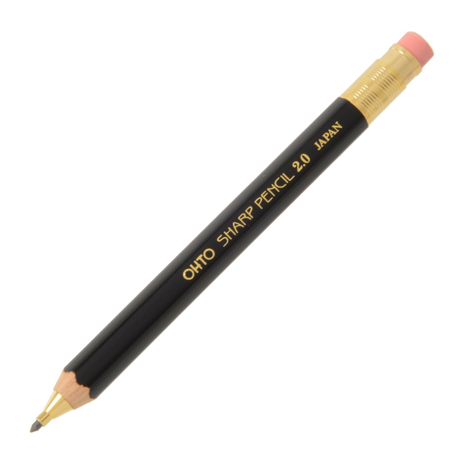 OHTO APS-680E Black 2.0mm Mechanical Pencil with Wooden Grip & Eraser - Premium Drafting Pencil for Artists, Engineers & Students - Perfect for Sketching, Technical Drawing & Note Taking