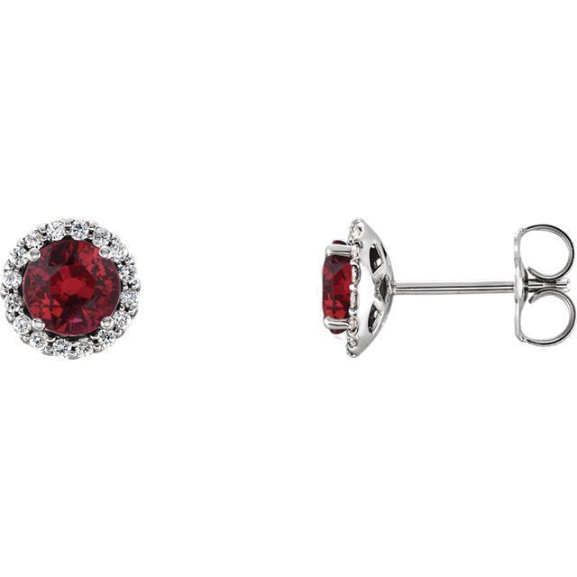 14K Gold 0.30 CTW Ruby & 0.12 CTW Diamond Halo Earrings for Women - Elegant Dangle Earrings for Wedding, Party & Special Occasions