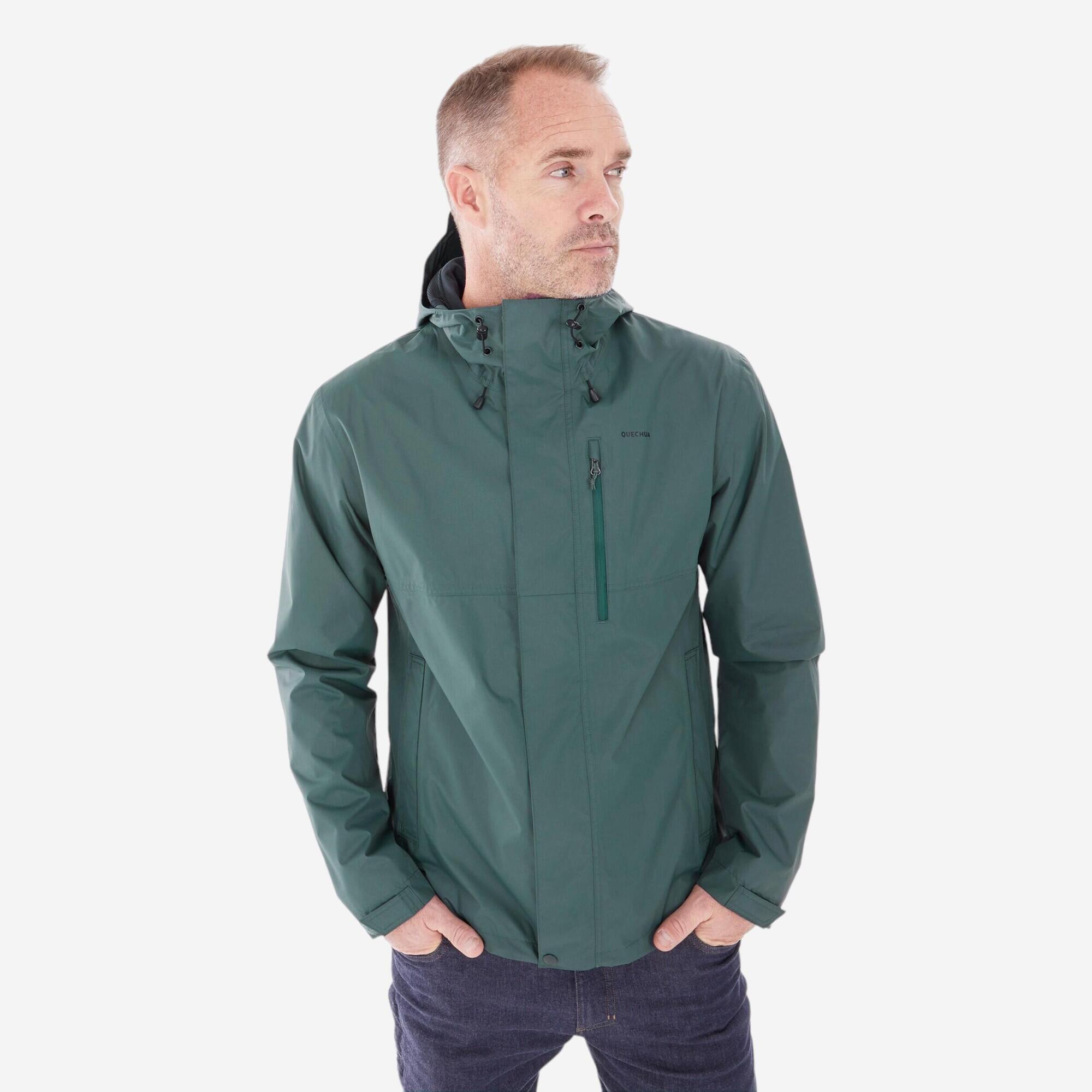 Quechua Men's NH500 Waterproof Rain Jacket - Lightweight Windproof Hiking Jacket for Outdoor Adventures & Travel