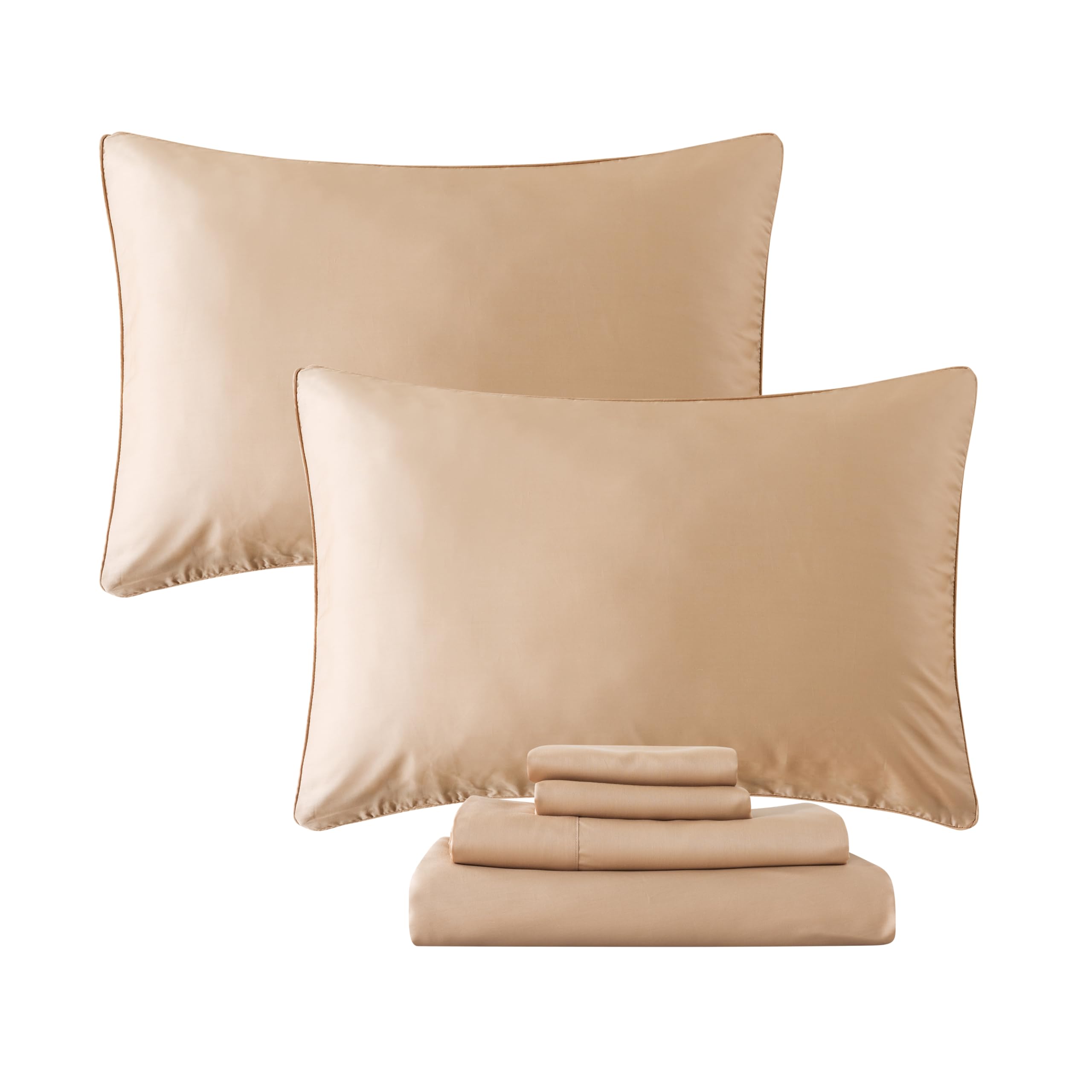 Luxury Lyocell Tencel 600 TC Bed Sheets Set - Cal King Size Champagne Gold, Soft Silky Deep Pocket (17.5'') 4-Piece - Perfect for Master Bedroom & Guest Room Comfort