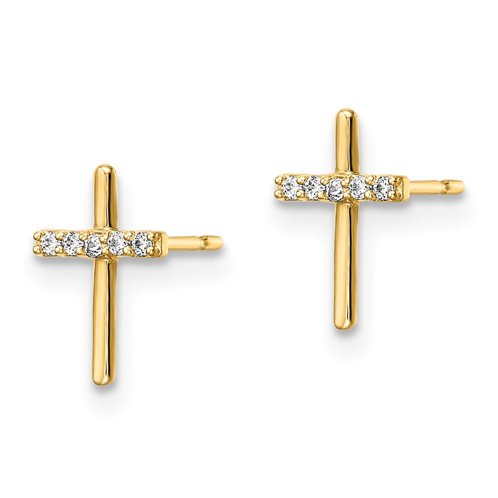 14K Gold Plated CZ Cross Post Earrings for Women - Elegant Religious Jewelry Gift (Model YE2122) - Perfect for Church, Weddings & Everyday Wear
