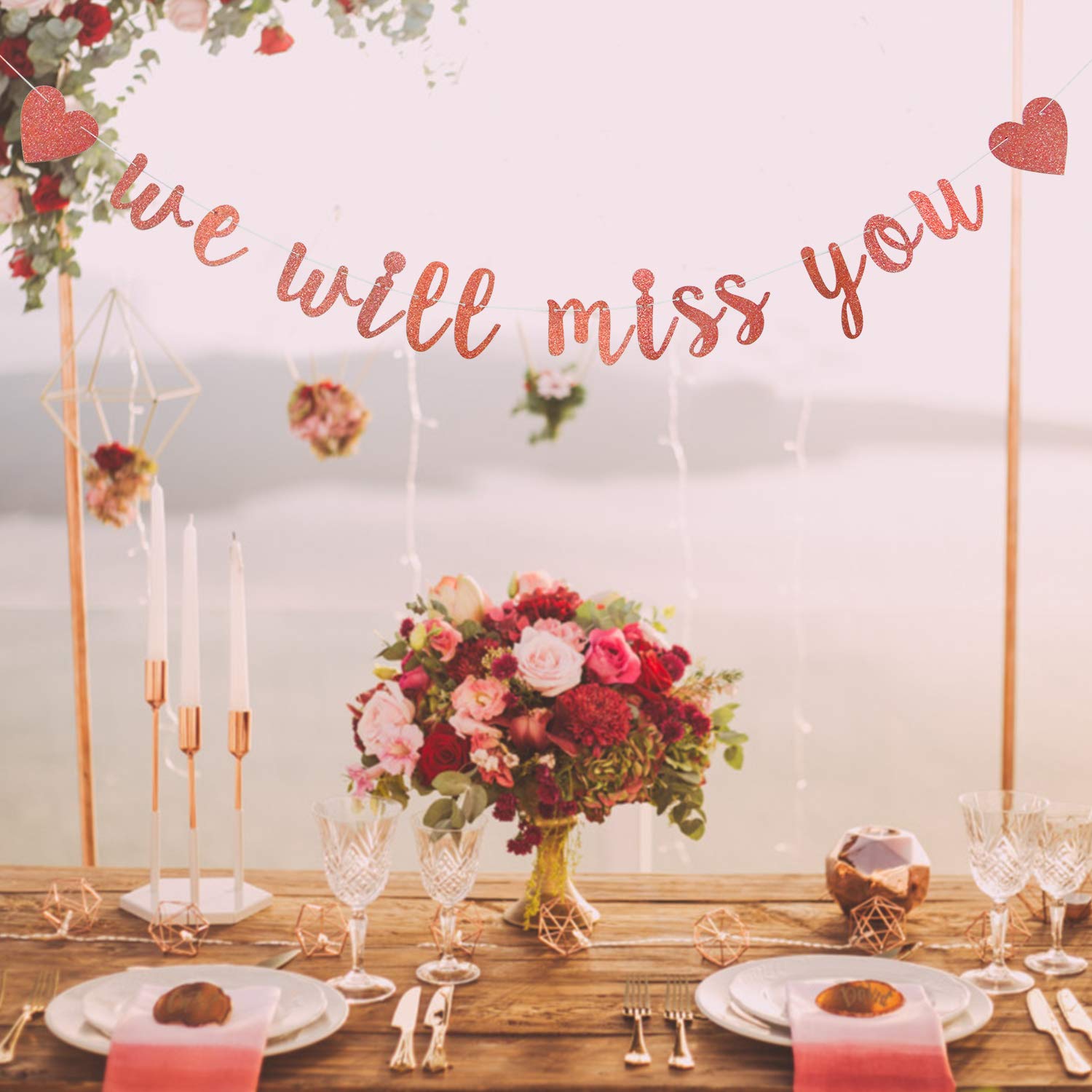 Rose Gold Glitter 'We Will Miss You' Banner - Retirement Party Decorations Sign for Going Away & Farewell Parties - Office Work Celebration Decor - Perfect for Retirement, Goodbye & Office Sendoff Events