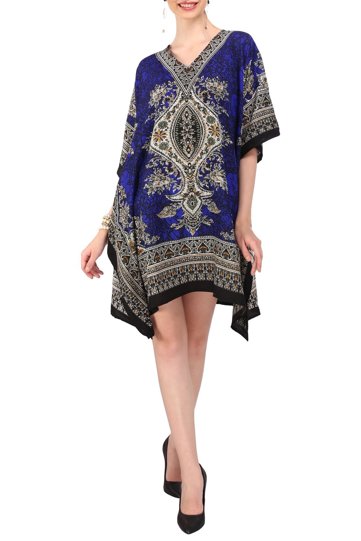 Miss Lavish London Women's Plus Size Kaftan Cover Up Kimono Tunic Top Dress Size 20-24 - Elegant Beachwear & Lounge Dress for Summer Vacation, Pool Party, and Mother's Day Gifts