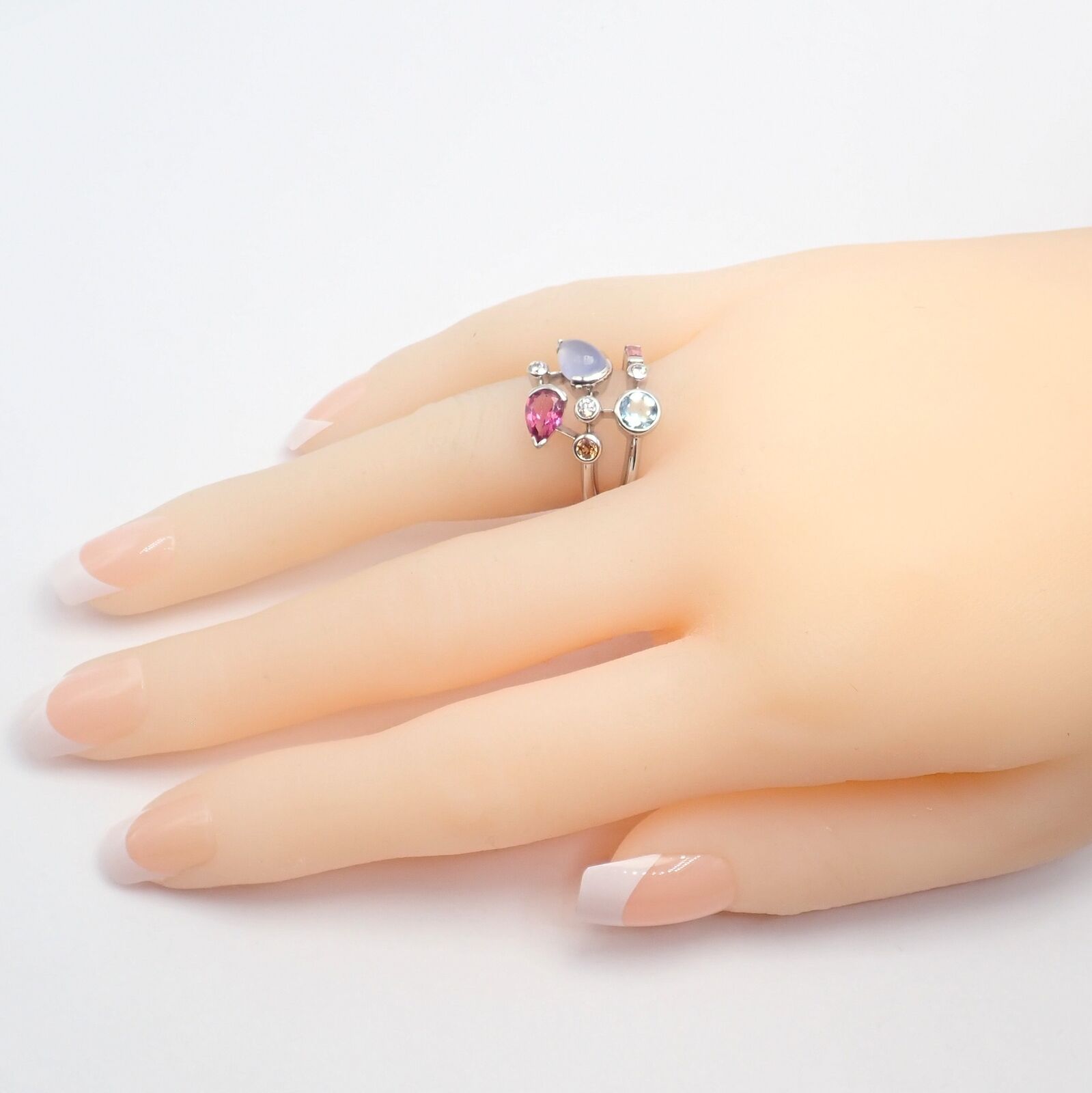 Cartier Meli Melo Platinum Ring with Chalcedony, Tourmaline, Garnet & Diamonds - Size 5.75 | Luxury Jewelry for Weddings, Anniversaries & Special Occasions