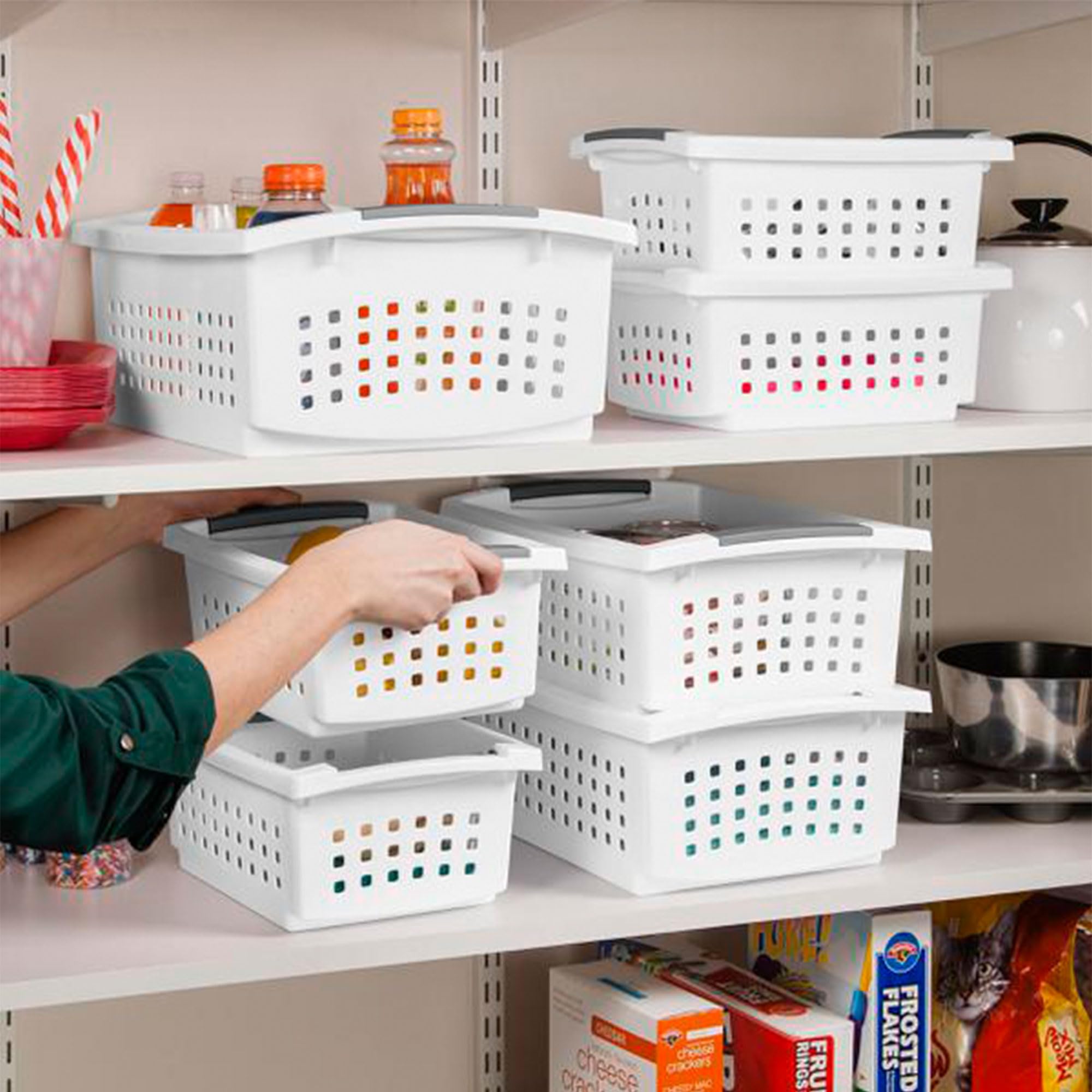 Sterilite Medium White Stackable Storage Bins with Flip-Down Accent Rails - 20 Pack for Home, Office, and Closet Organization