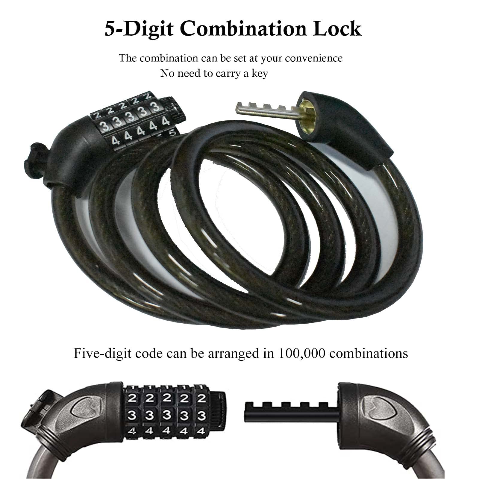 Secure 5-Digit Combination Bike Lock - 1.2M/4ft Lightweight Anti-Theft Cable Lock for Bicycles, Mountain Bikes, E-Bikes & Scooters | Perfect for Commuting, Campus & Outdoor Cycling Security