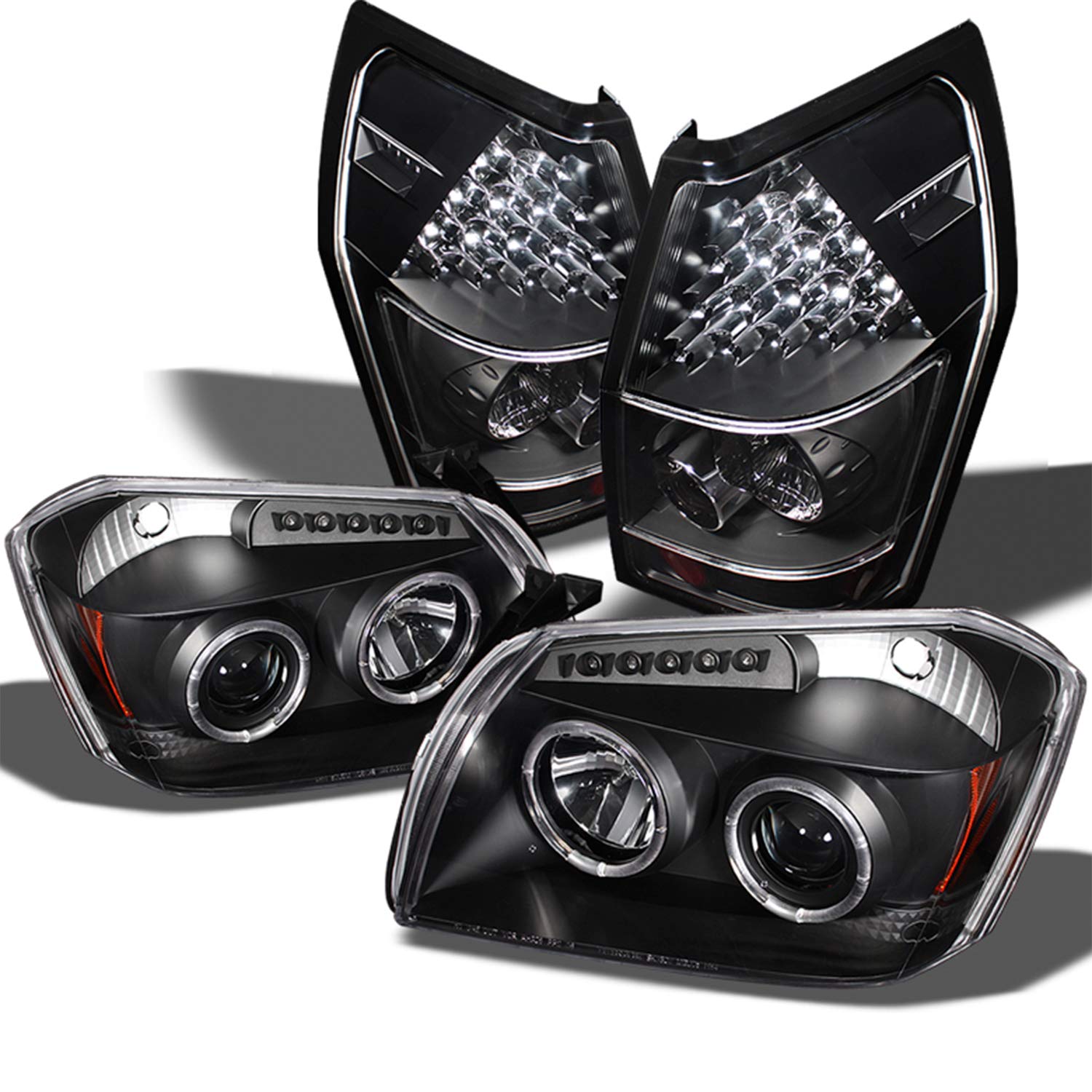 AKKON LED Halo Headlights & Tail Lights for 2005-2007 Dodge Magnum - Black Housing for Night Driving