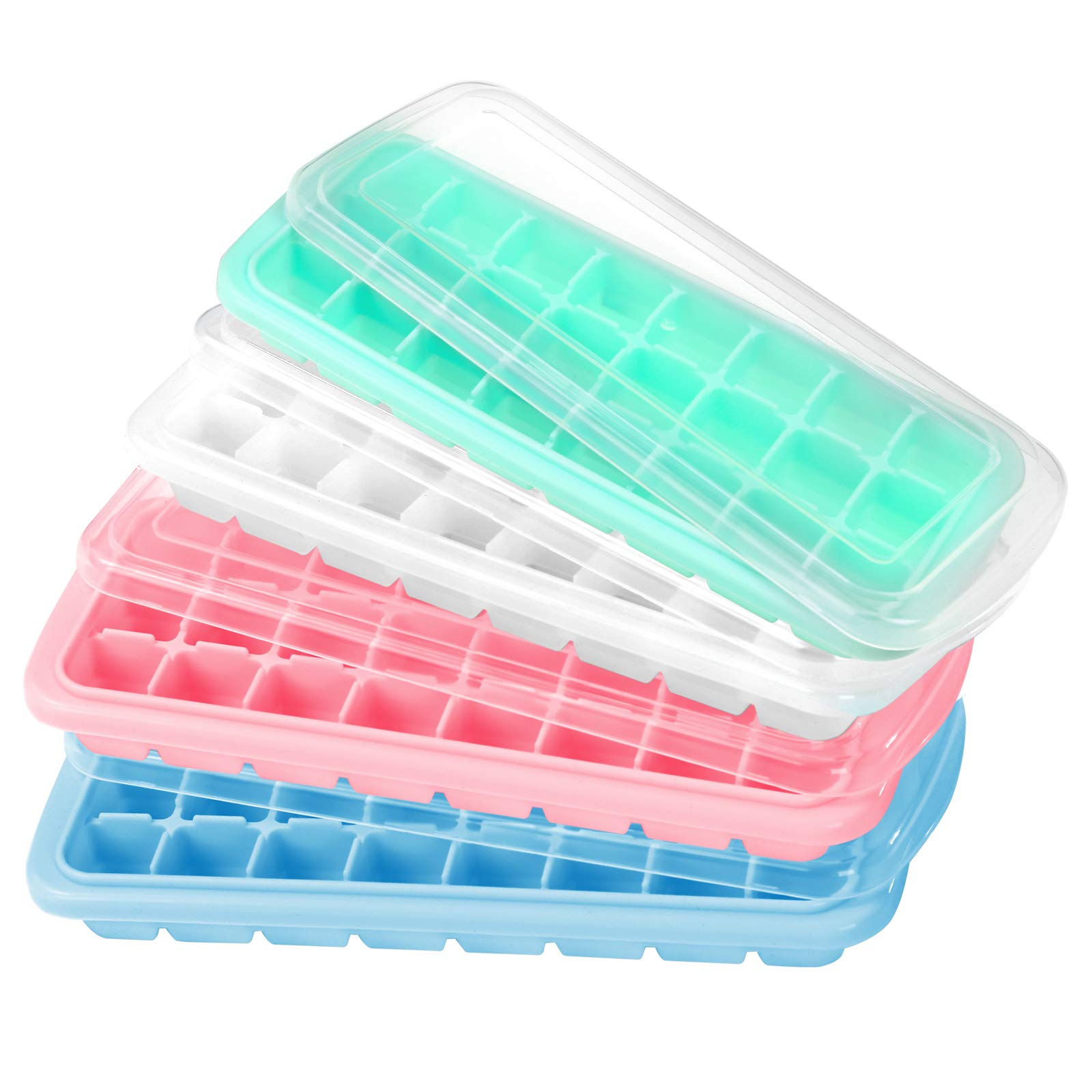 Premium Soft Silicone Ice Cube Tray with Secure PP Lid - Flexible Freezer-Safe Ice Mold (24 Cubes, Blue) for Cocktails, Smoothies & Party Drinks