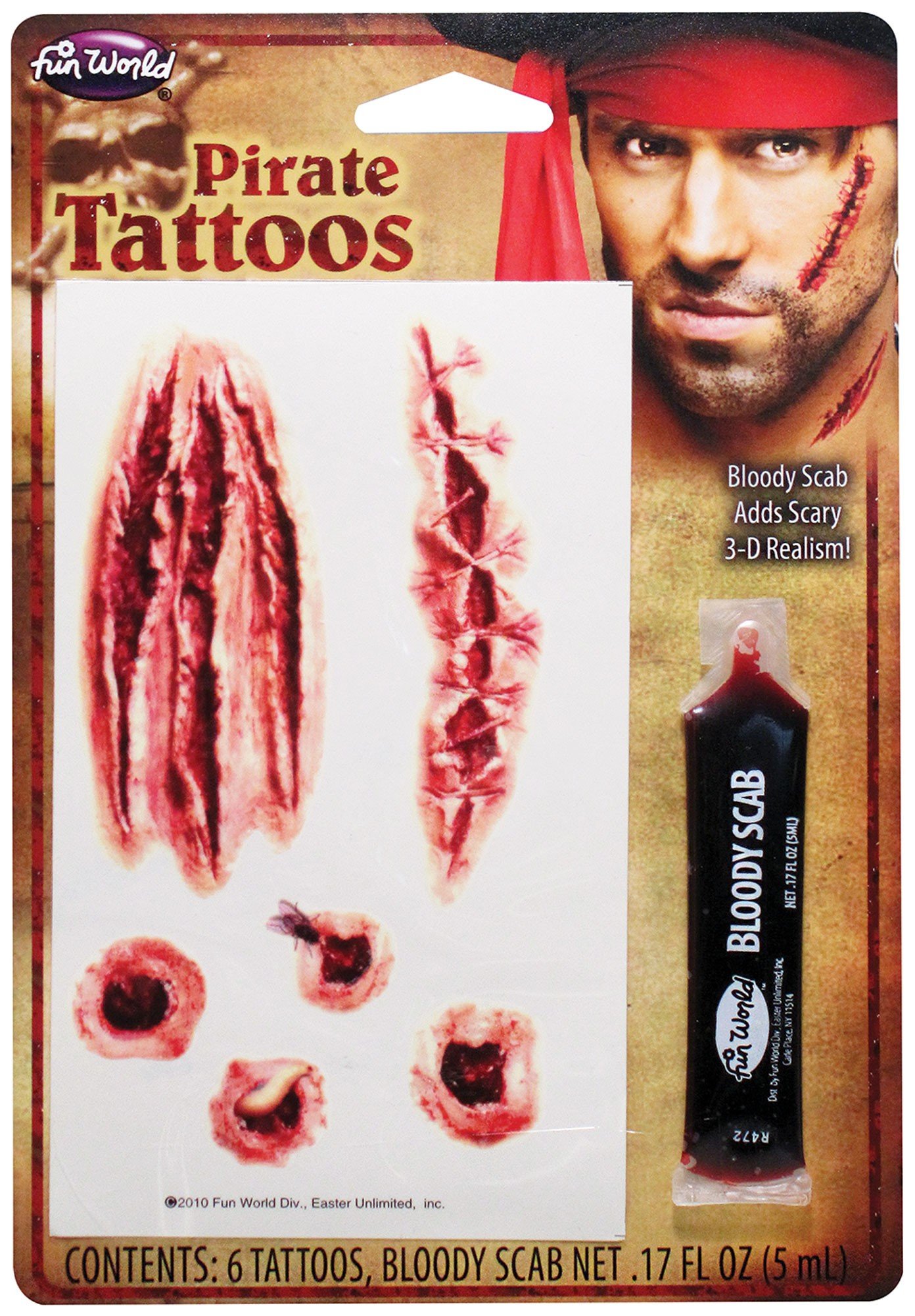Realistic Pirate Scar Tattoos with Fake Blood - Halloween Costume Accessories for Adults & Kids - Perfect for Cosplay, Pirate Parties, and Halloween Makeup