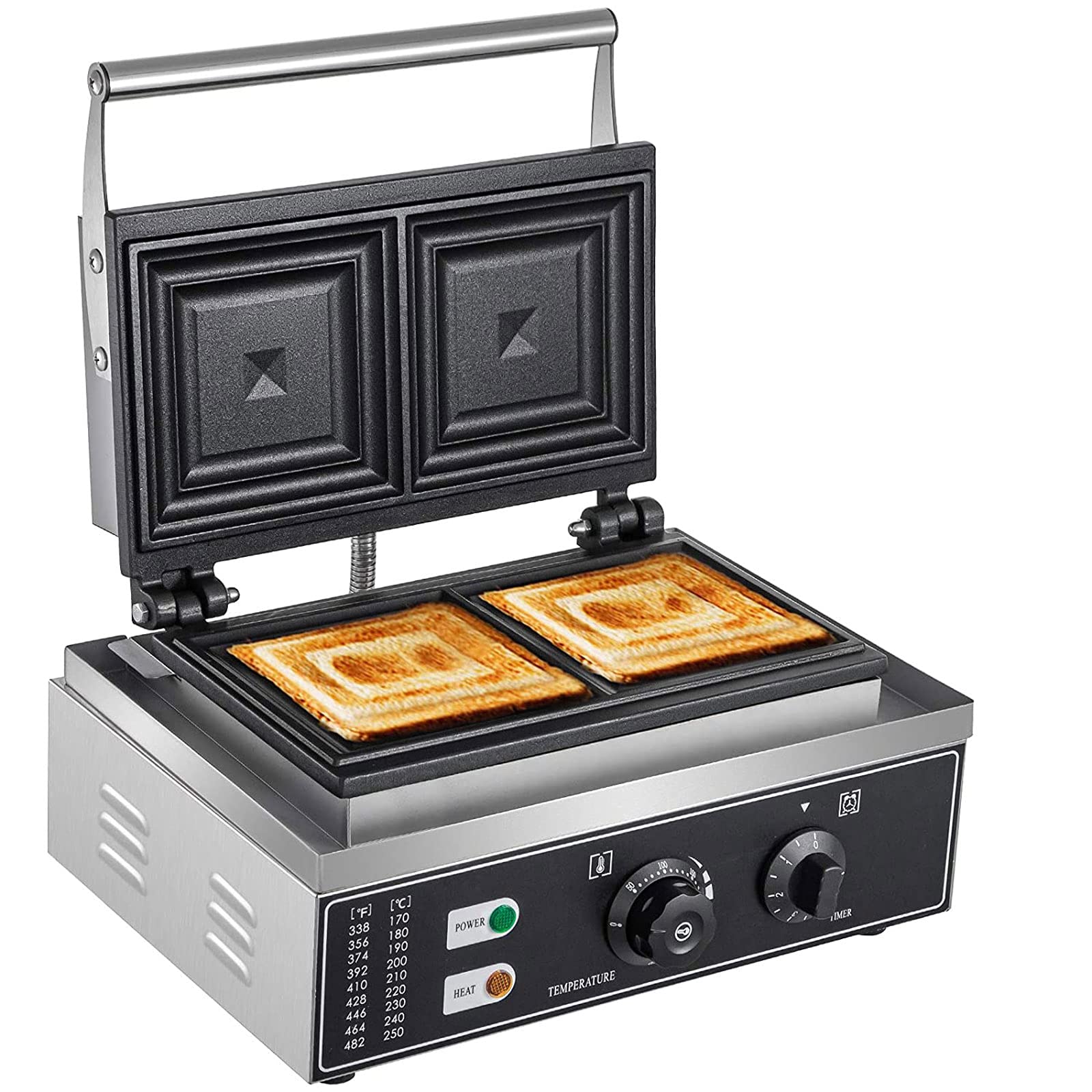 Commercial Sandwich Maker 110V 1500W - 2-Slice Electric Panini Press with Nonstick Plates & Cool-Touch Handle for Restaurants, Cafes & Home Breakfast - Perfect for Grilled Cheese, Paninis & Quick Meals