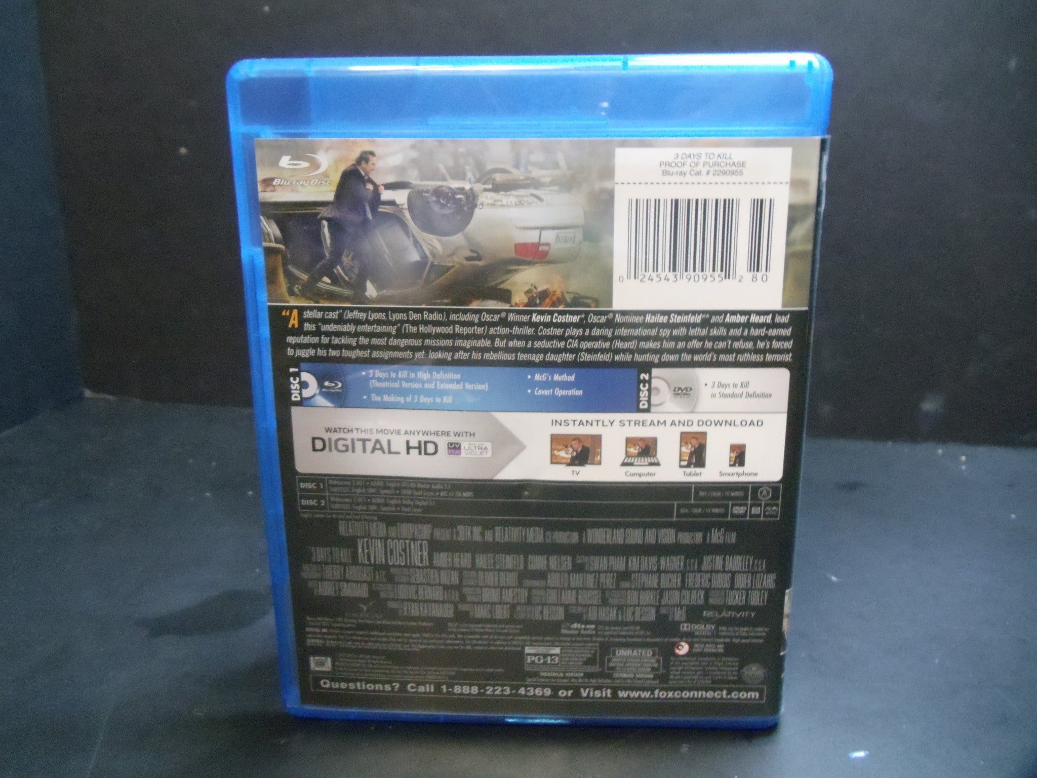 3 Days to Kill (2014) Blu-ray & DVD 2-Disc Set – Action Thriller Movie for Home Entertainment & Movie Nights