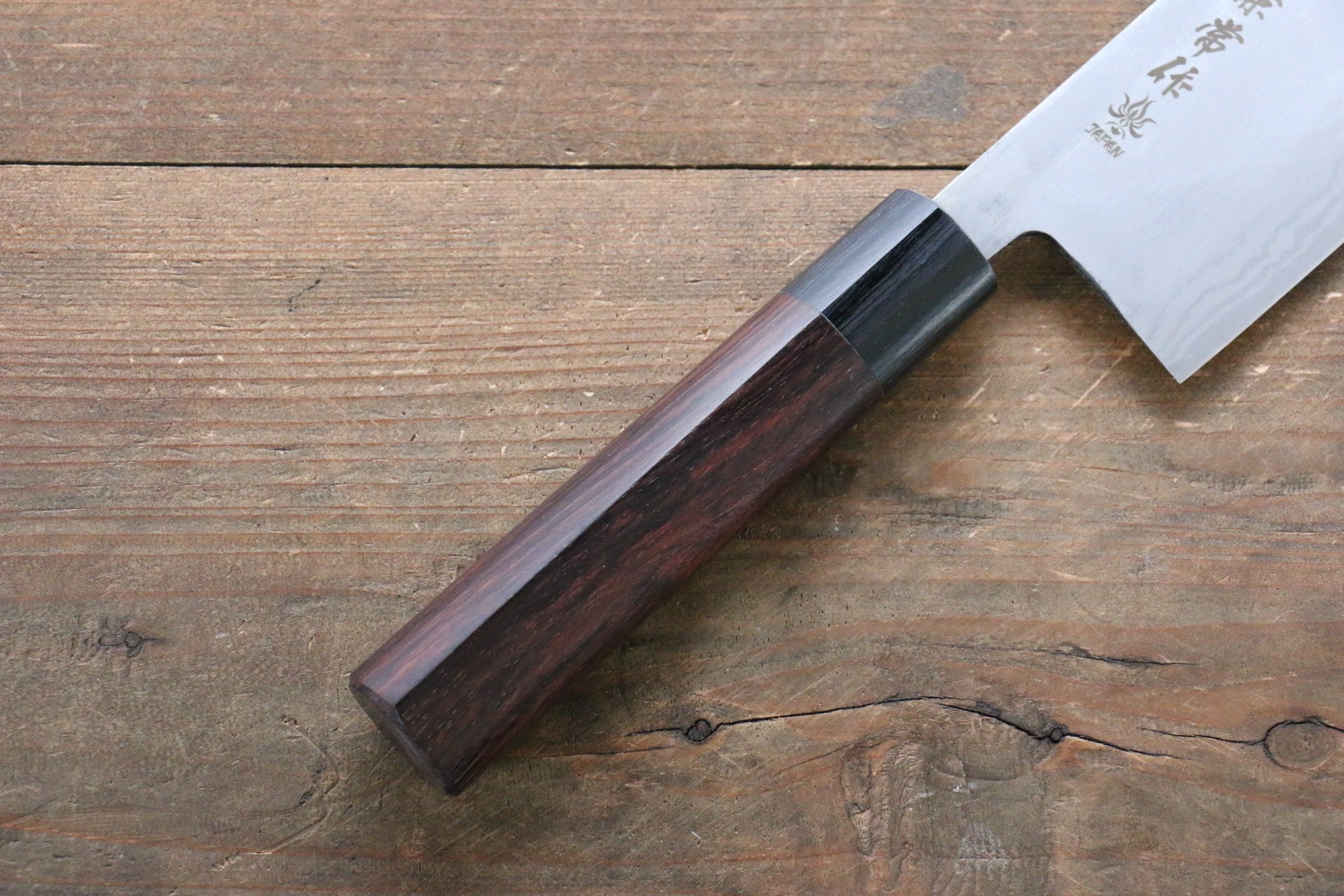 Kanetsune Blue Steel No.2 Damascus Nakiri Knife 165mm - Premium Japanese Kitchen Knife with Shitan Handle for Professional Chefs & Home Cooking - Perfect for Slicing, Dicing Vegetables & Herbs