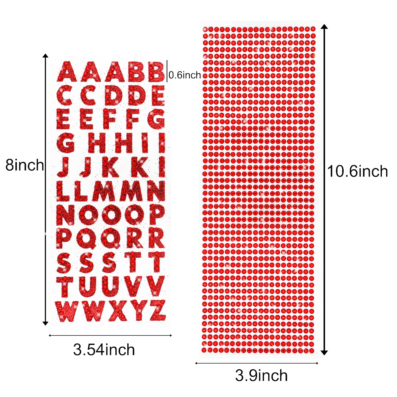 3 Sheets Glitter Alphabet Stickers + 1 Sheet Rhinestone Stickers - Self-Adhesive Letter Stickers for DIY Crafts, Scrapbooking, Home Decor, Party Supplies (Red) - Perfect for DIY Projects, Gift Wrapping, Notebook Decoration & Wedding Invitations