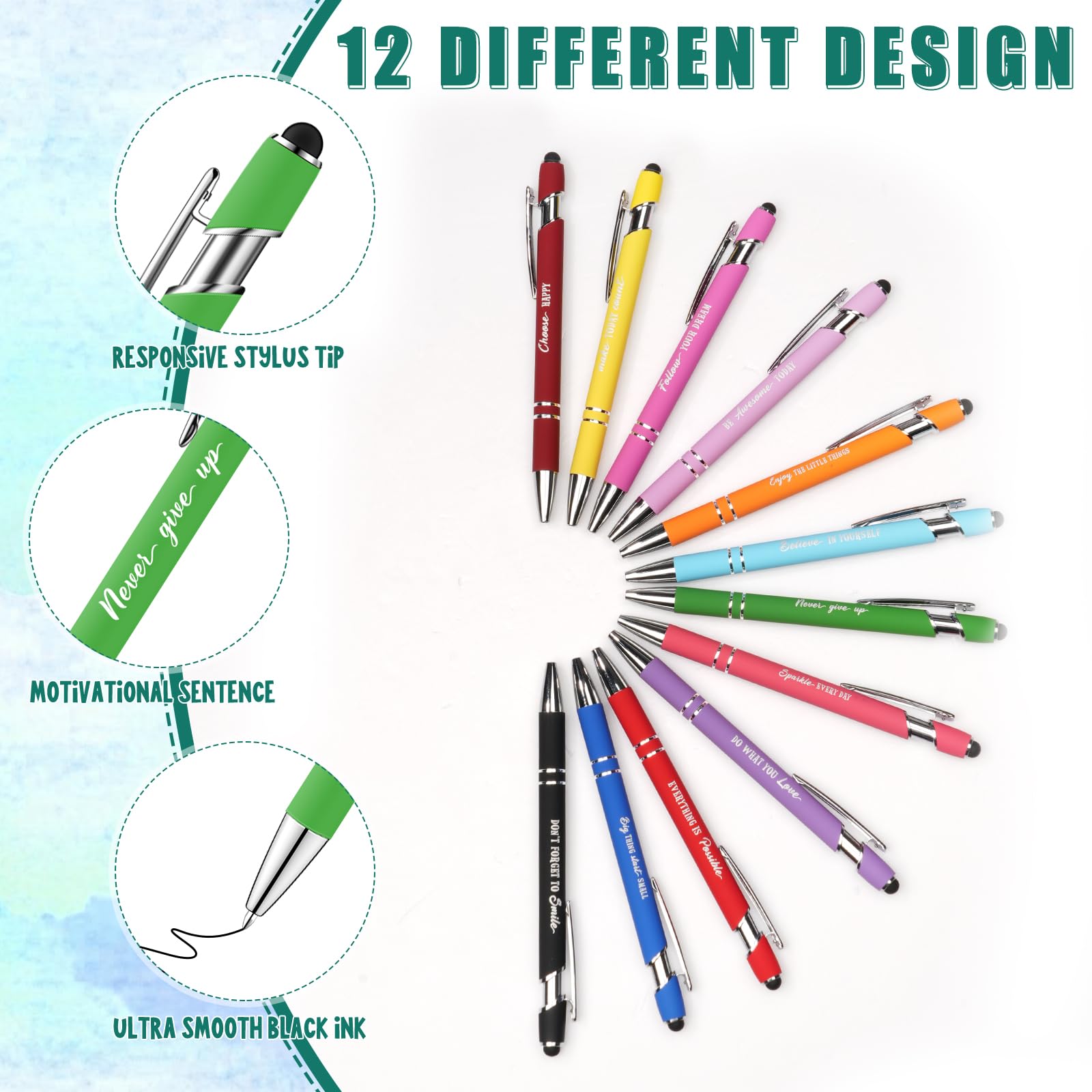 48-Piece Motivational Watercolor Pens & Inspirational Notepads Set - Colorful Ballpoint Pens with Mini Journals for Kids, Students, Teachers - Perfect for School, Office, Gifts & Classroom Prizes - Boost Creativity & Productivity in Daily Writing, Note-Taking & Journaling