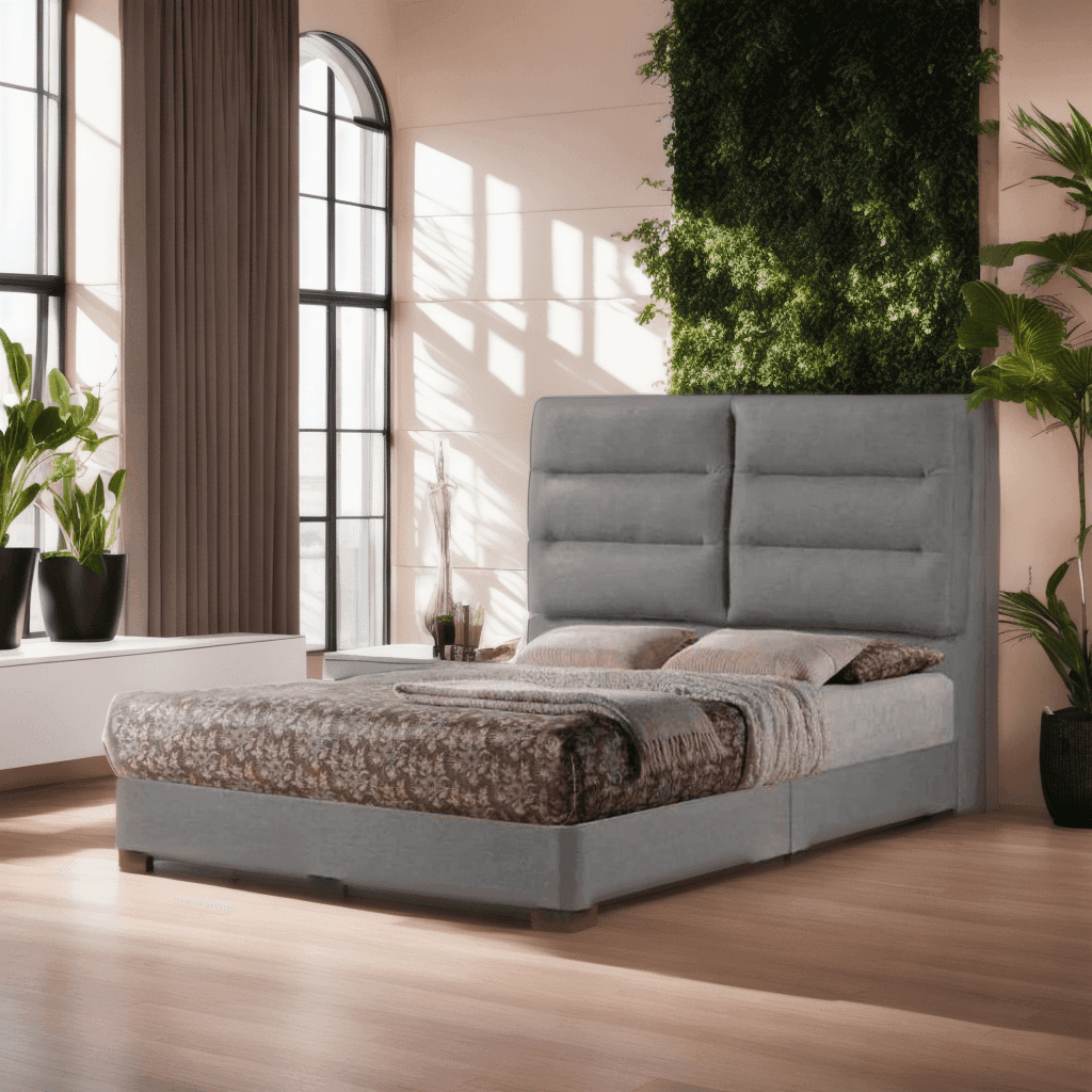 Waterproof Gladious Grey Fabric Bed Frame - Queen Size Platform Bed with Sturdy Metal Legs for Modern Bedroom Decor | Perfect for Small Spaces and Guest Rooms