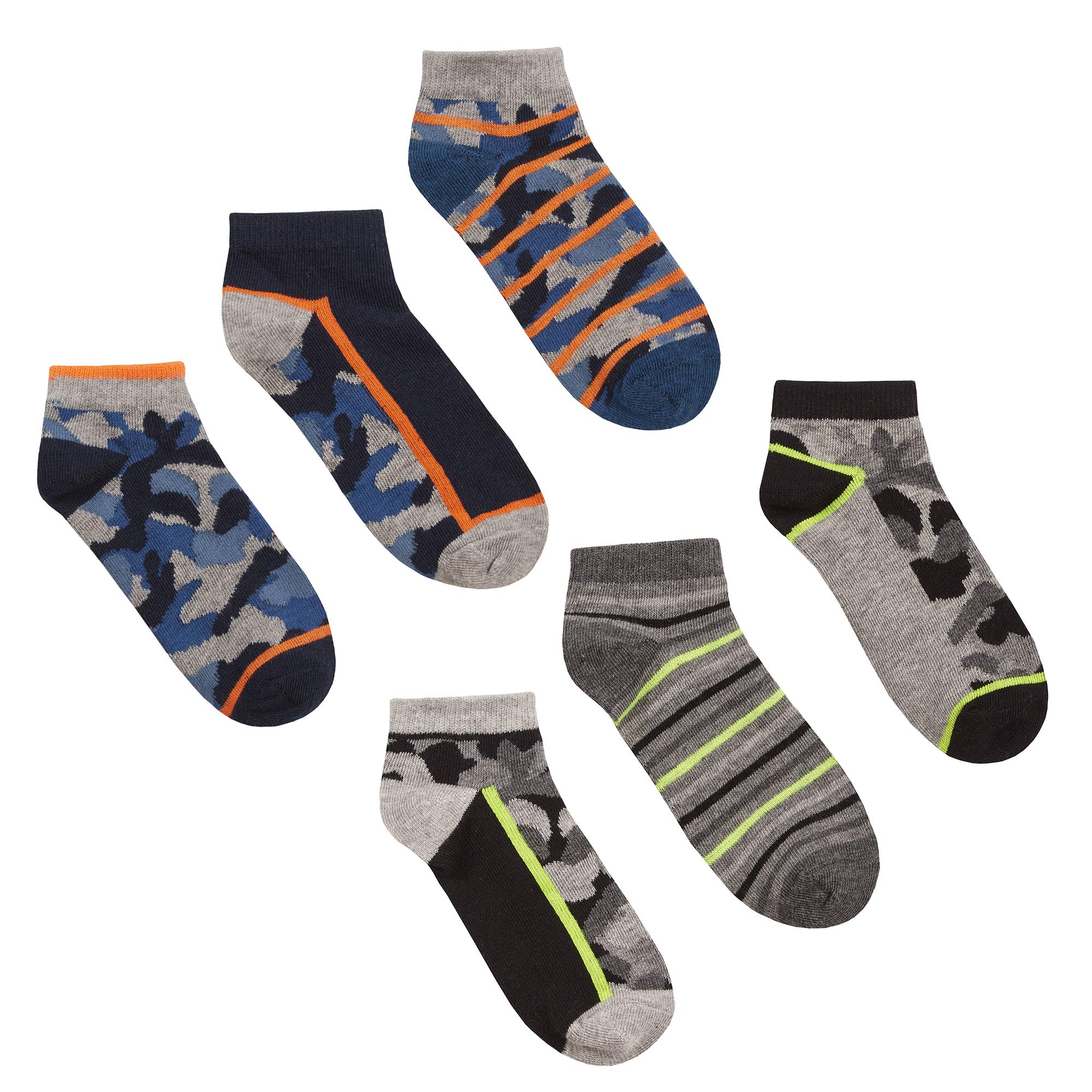 6 Pairs Boys Camo Print Cotton Rich Trainer Socks - Comfortable & Durable for School, Sports & Daily Wear