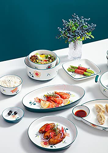 Hand Painted Porcelain Soy Sauce Dish Set - 4 Piece Green & White Sunflower Design - Perfect for Sushi, Dumplings, and Asian Cuisine Seasoning