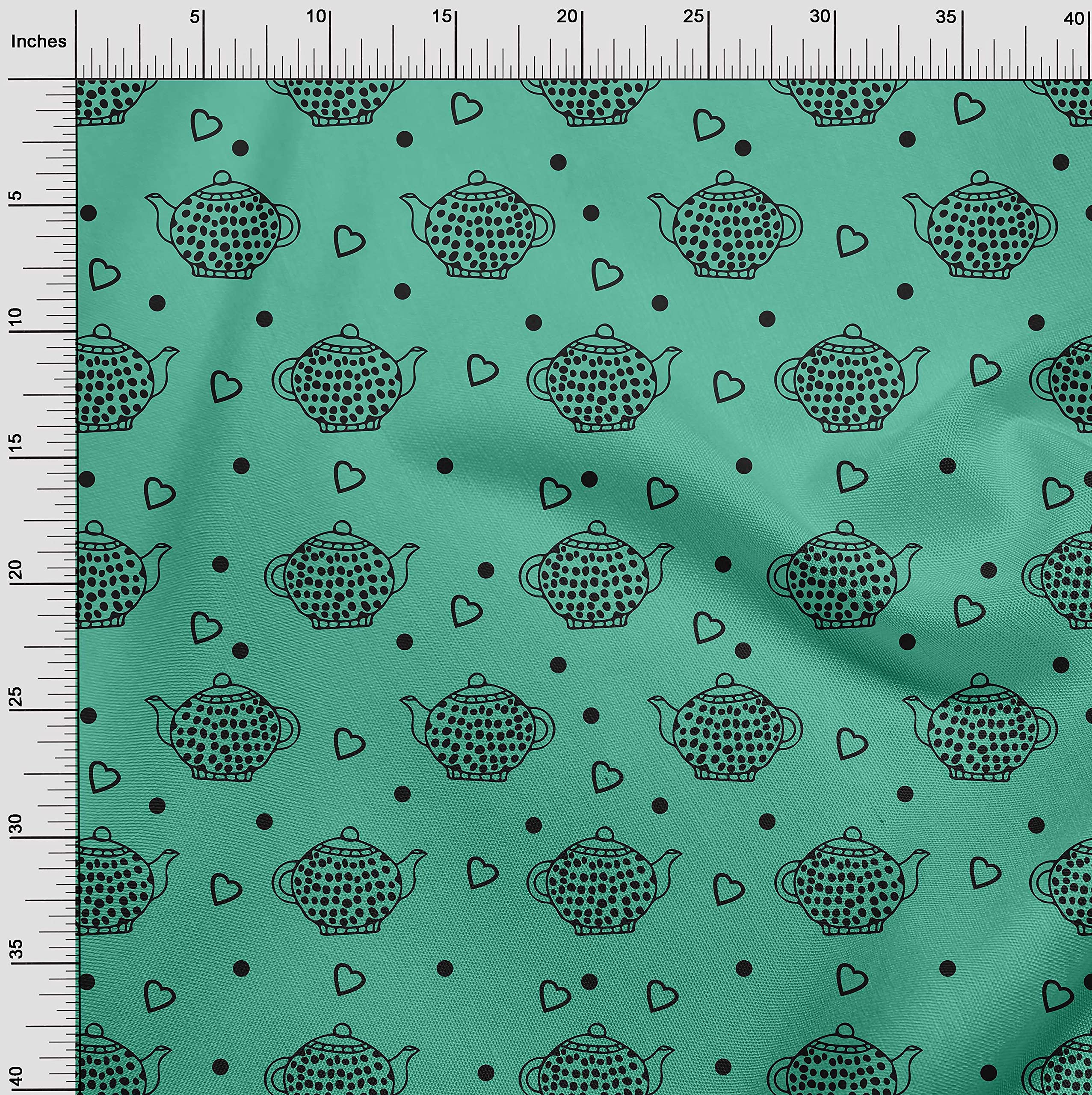 Premium 100% Cotton Poplin Fabric - Sea Green Tea Kettle Print - 56 Inch Wide by The Yard | Perfect for Dresses, Skirts & DIY Fashion Projects