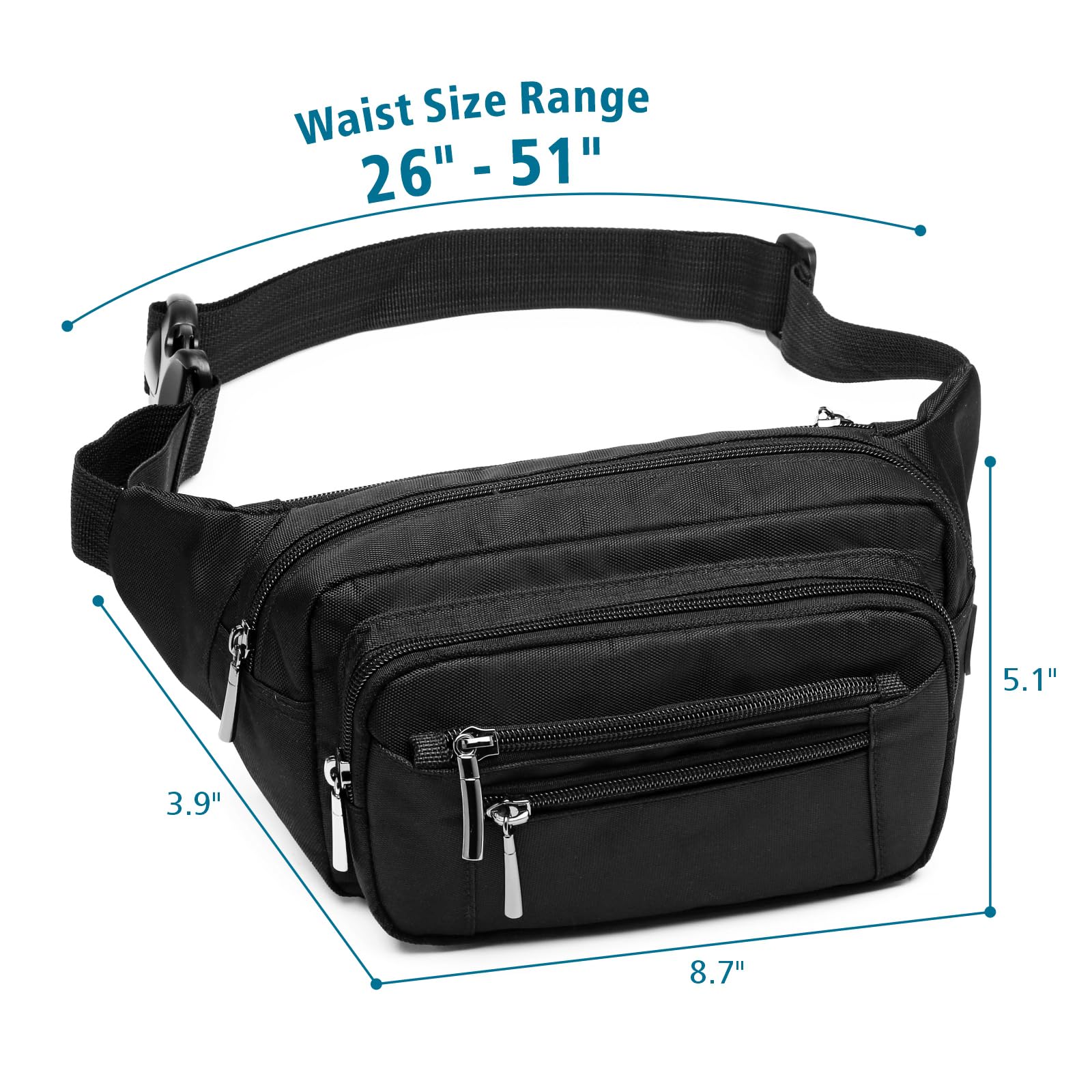 Packism Unisex Fanny Pack - Adjustable Waist Bag with 6 Zipper Pockets for Women & Men - Perfect for Travel, Running, Hiking & Outdoor Activities | Crossbody Bum Bag for Everyday Use, Cycling & Sports