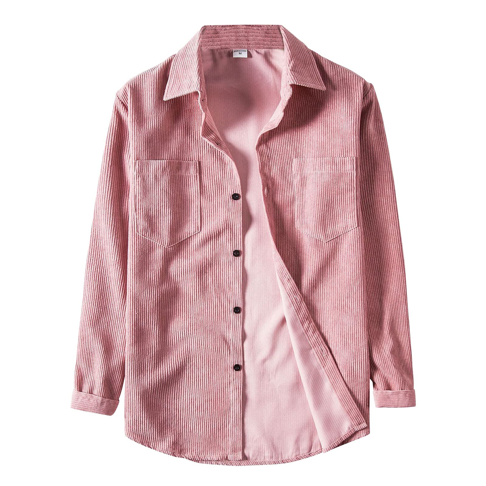 Men's Lightweight Long Sleeve Corduroy Button-Down Shirt Jacket with Turn-Down Collar - Casual Comfort for Work, Travel & Outdoor Activities
