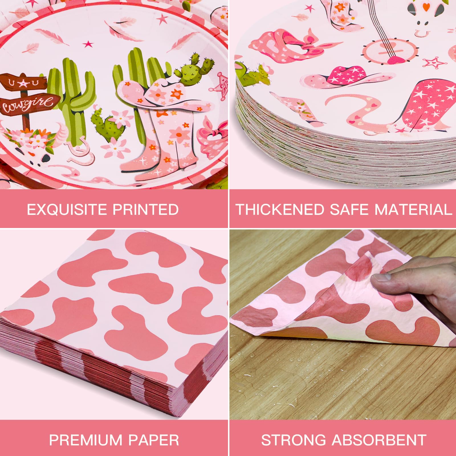 180PCS Pink Cowgirl Party Supplies Set - Western Themed Paper Plates, Napkins for 60 Guests | Perfect for Rodeo Birthday, Bachelorette Party & Cowgirl Decorations | Includes Dinner Plates, Dessert Plates & Napkins | Great for Themed Parties, BBQ Events & Western Celebrations
