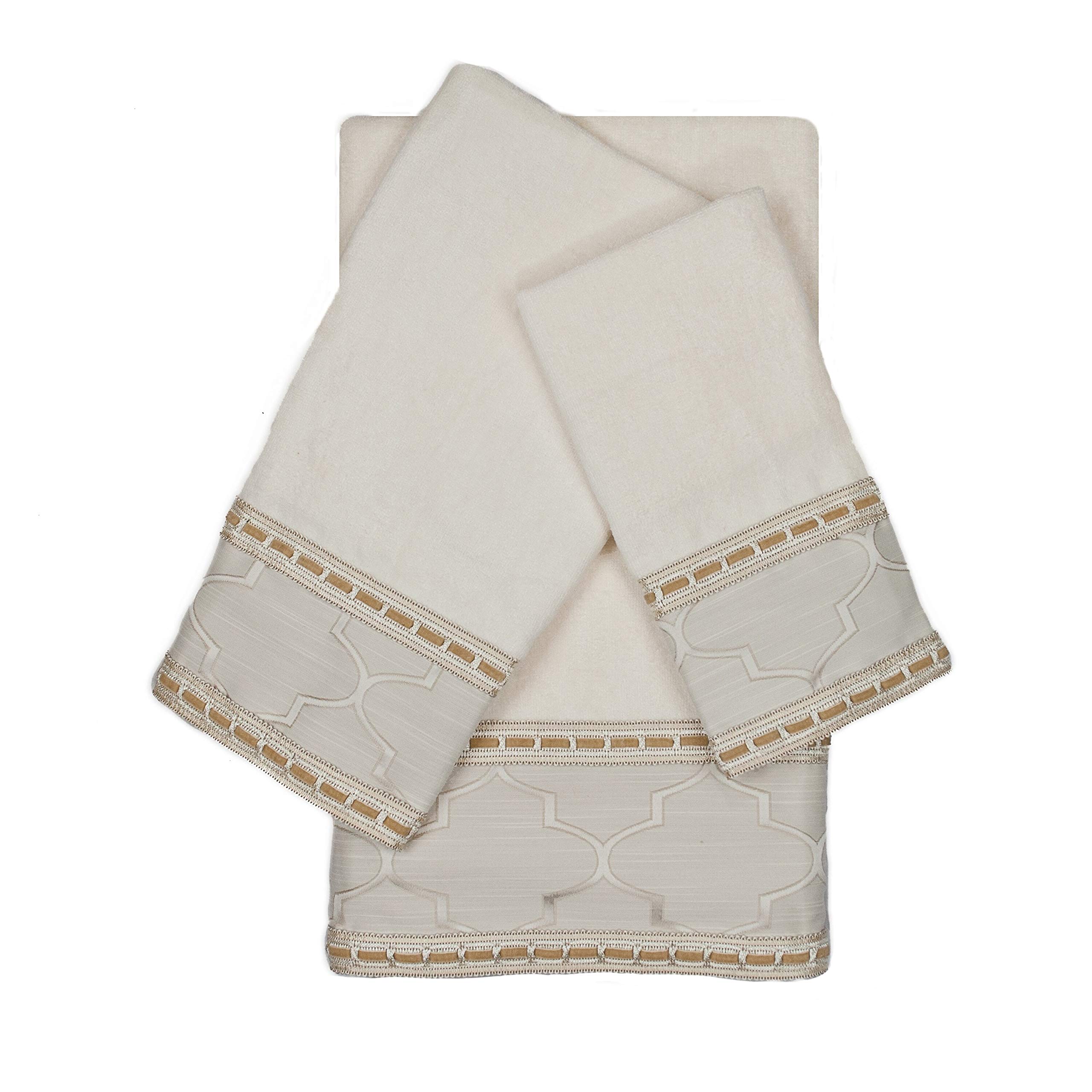 3-Piece Cream Cotton Decorative Embellished Towel Set - Soft & Absorbent Bath Towels for Spa, Guest Bathroom & Luxury Home Decor