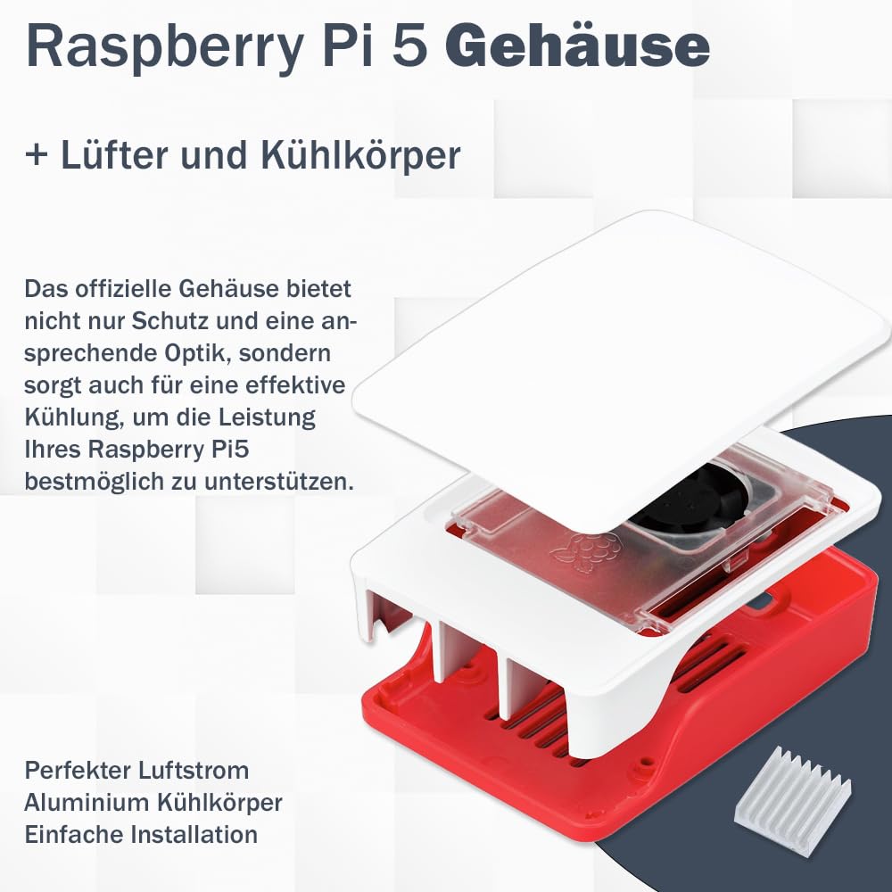 Raspberry Pi 5 8GB Starter Kit with USB-C 45W Power Supply, Cooling Fan Case, 64GB SD Card & 4K Micro HDMI Cable - Perfect for DIY Projects, Home Automation, and STEM Learning