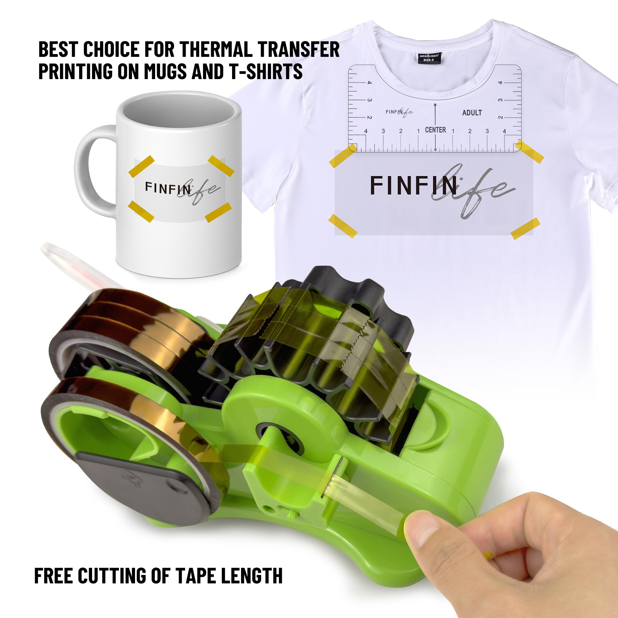 Green Heat Tape Dispenser - Multi-Roll Set with PreCut 1.4'' Pieces for Heat Press & Mug Press Machines, 1+3'' Core, Semi-Automatic with Compartment Slots - Perfect for T-Shirt Printing, Sublimation & Craft Projects