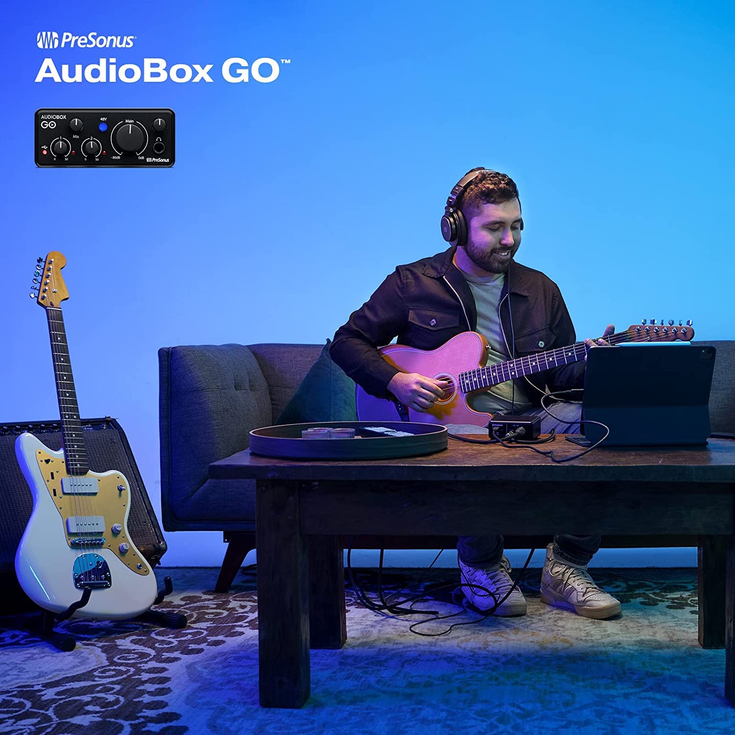 PreSonus AudioBox GO USB-C Audio Interface for Music Recording & Production - Includes Studio One Prime DAW Software, Virtual Instruments & LyxPro Condenser Mic - Perfect for Home Studios, Podcasting & Live Streaming