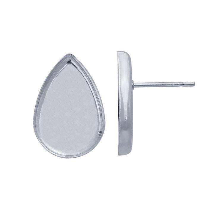Sterling Silver 15x10mm Pear Cabochon Post Earrings - Blank Stud Earring Settings for Gemstones - Perfect for DIY Jewelry Making, Gifts & Everyday Wear