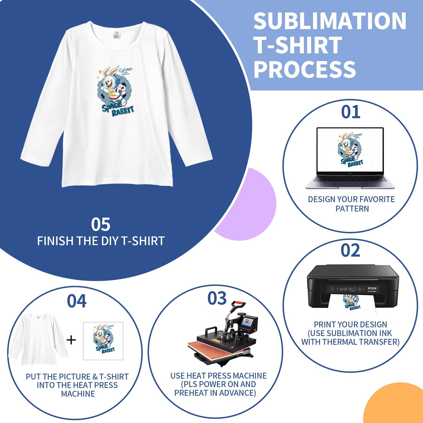 Premium Sublimation T-Shirt Blanks - 3 Pack Long Sleeve Crew Neck Shirts for Kids & Toddlers | Unisex Modal Cotton Tees for Boys & Girls | Perfect for DIY Printing, School Uniforms & Family Matching Outfits