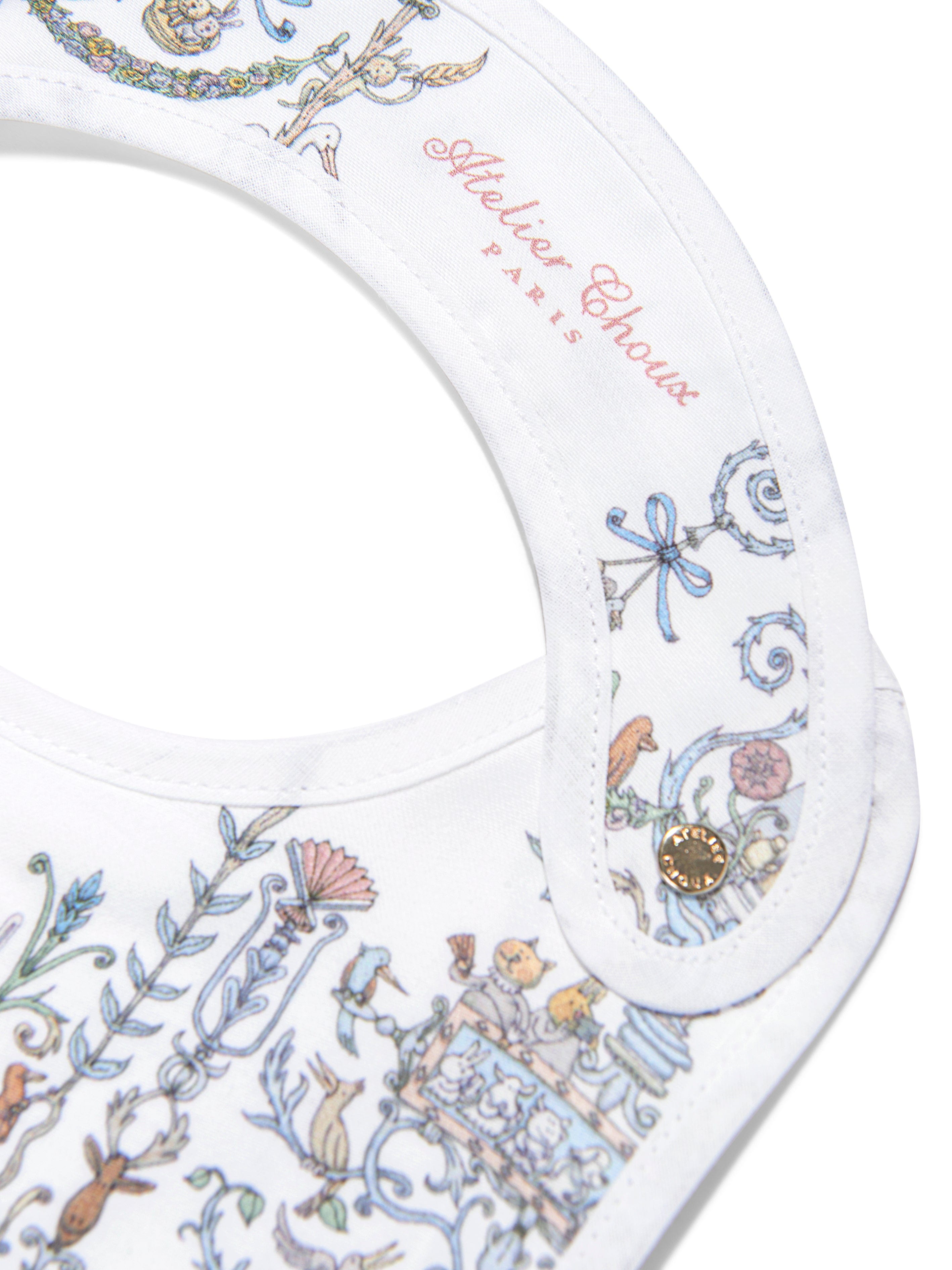 Luxury Atelier Choux Baby Satin Toile De Jouy Bib - Blue & White French Design with Caitlin Wilson Collaboration | Perfect for Newborn Photography, Christening Gifts & Nursery Essentials