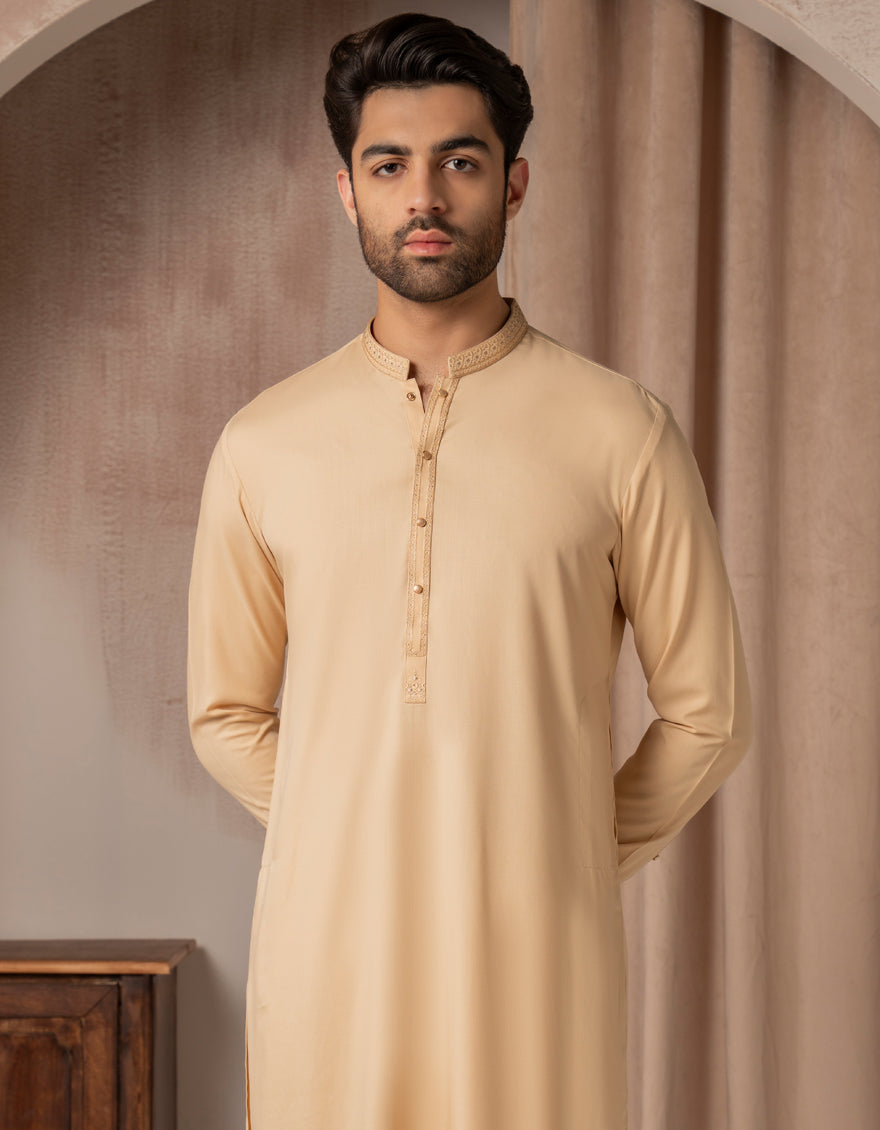 Stylish Blended Peach Kurta Trouser Set by J. Junaid Jamshed - Perfect for Casual Wear, Festivals & Special Occasions