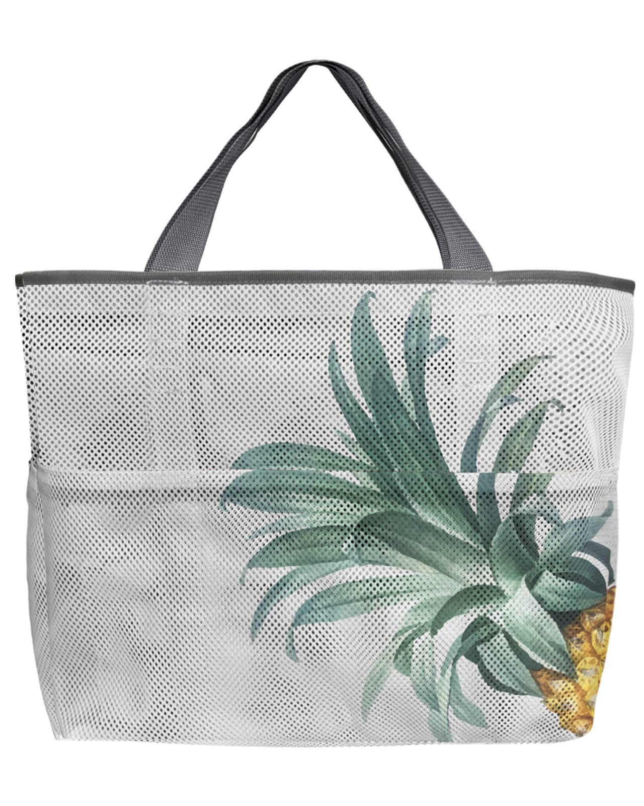 Mesh Beach Tote Bag - Large 60L Pineapple Design Quick-Dry Swim Bag with Pockets | Foldable Lightweight Oversized Tote for Pool, Beach & Grocery Shopping | Tropical Fruit Pattern Storage Net Bag (24