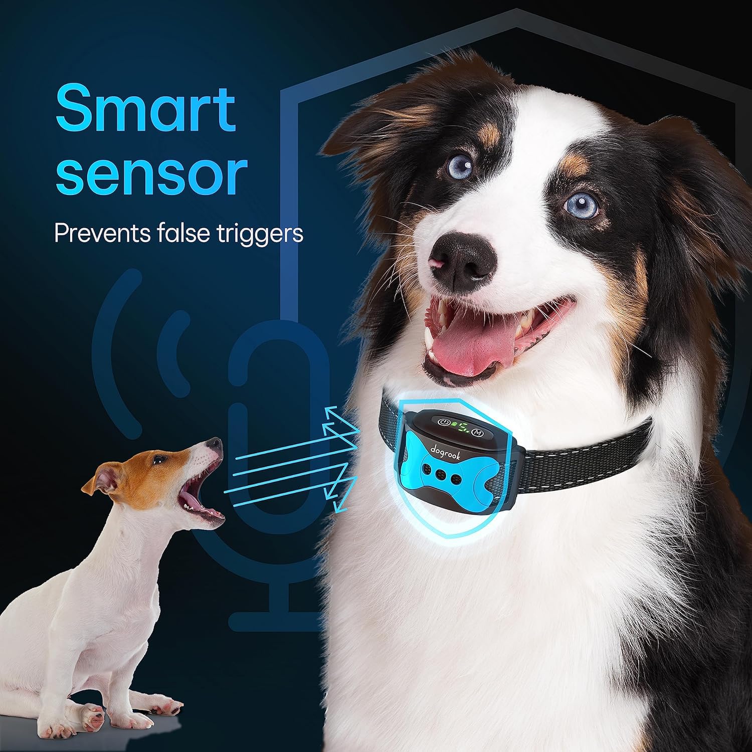 Smart No Shock Dog Bark Collar - Rechargeable Anti Bark Training Collar with Beep & Vibration for Small, Medium & Large Dogs (12-110 lbs) - Perfect for Home, Yard & Travel Use