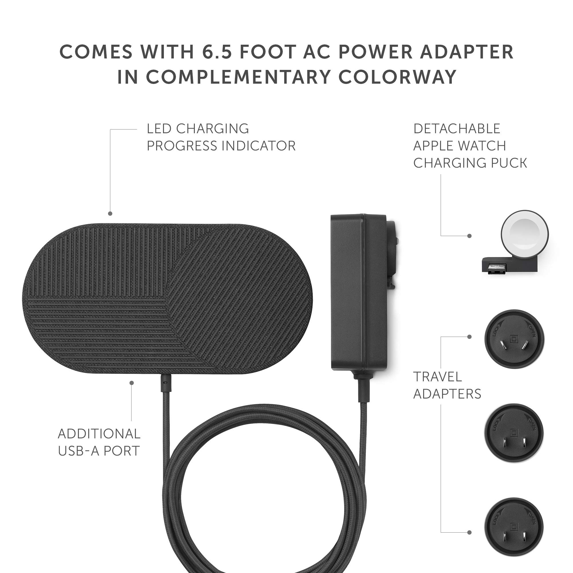 Native Union Drop XL Wireless Charger (Watch Edition) - Multi-Device Charging Pad for iPhone, Apple Watch & Qi-Compatible Devices with Detachable Watch Puck | Fast Wireless Charging Station for Bedroom, Office & Travel | Includes US, UK & EU Adapters