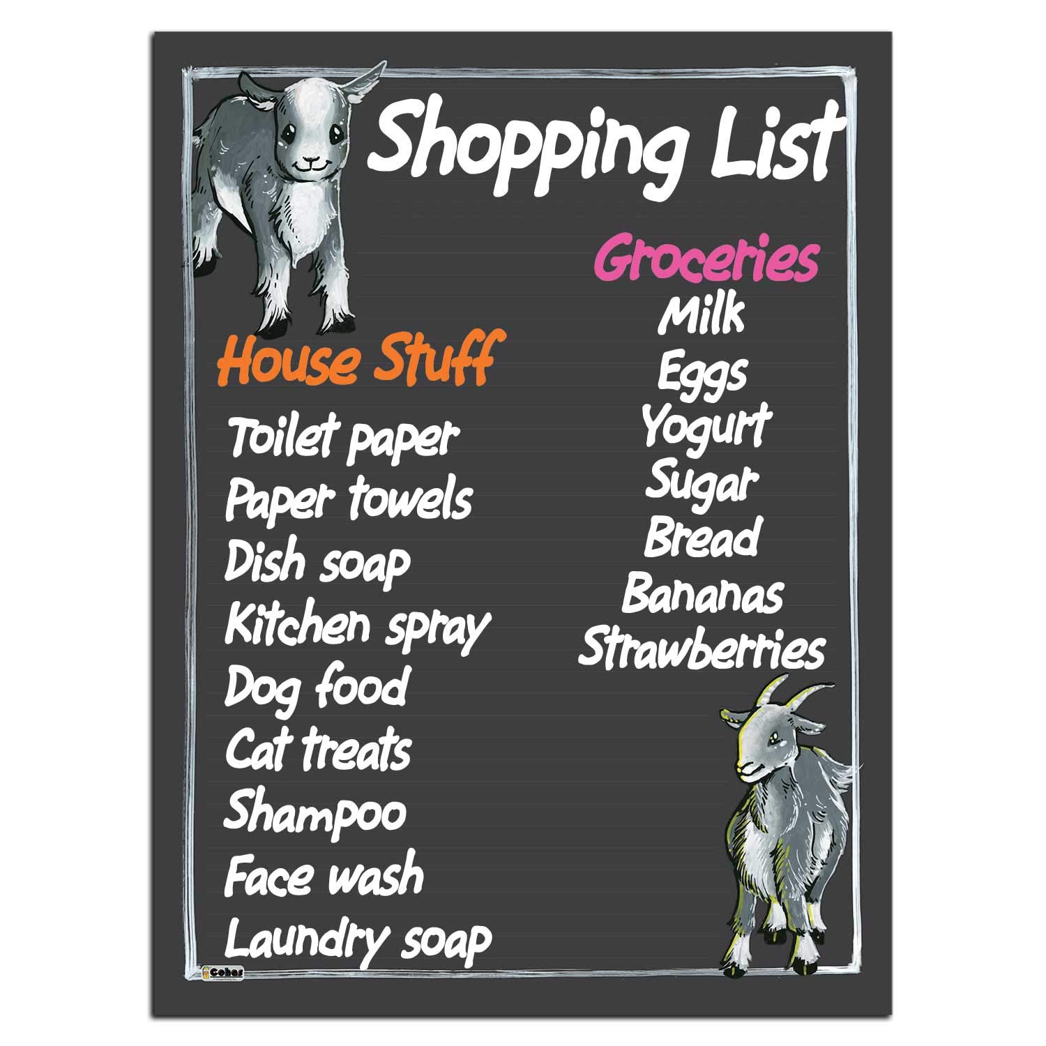 Cohas Magnetic Chalkboard with Goat Design - 12x16 Inches, Includes Gray Goat Chalk Art & 3 Bright Liquid Chalk Markers - Perfect for Kitchen, Office & Kids' Room Decor