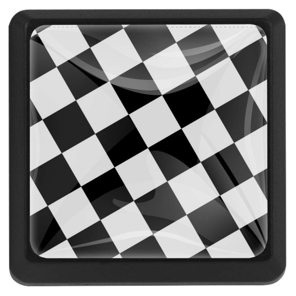 EVANLinism 3-Pack Black and White Checkered Cabinet Knobs - Square Drawer Pulls for Kids Furniture, Kitchen Cabinets, Dresser, Wardrobe & Bookcase - Includes Screws (Perfect for Nursery, Playroom & Home Decor)