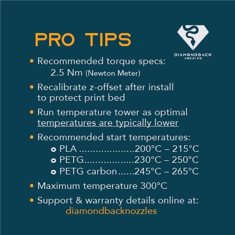 Diamondback Nozzles – Volcano Compatible 3D Printer Nozzle with Polycrystalline Solid Diamond Tip – Enhanced Extrusion, Works with Any Filament, Durable & Wear Resistant for Long Life – Improved Layer Adhesion – Made in USA (1.75mm x 0.6mm) – Perfect for High-Temp Printing, ABS, PLA, PETG & Professional 3D Printing Projects