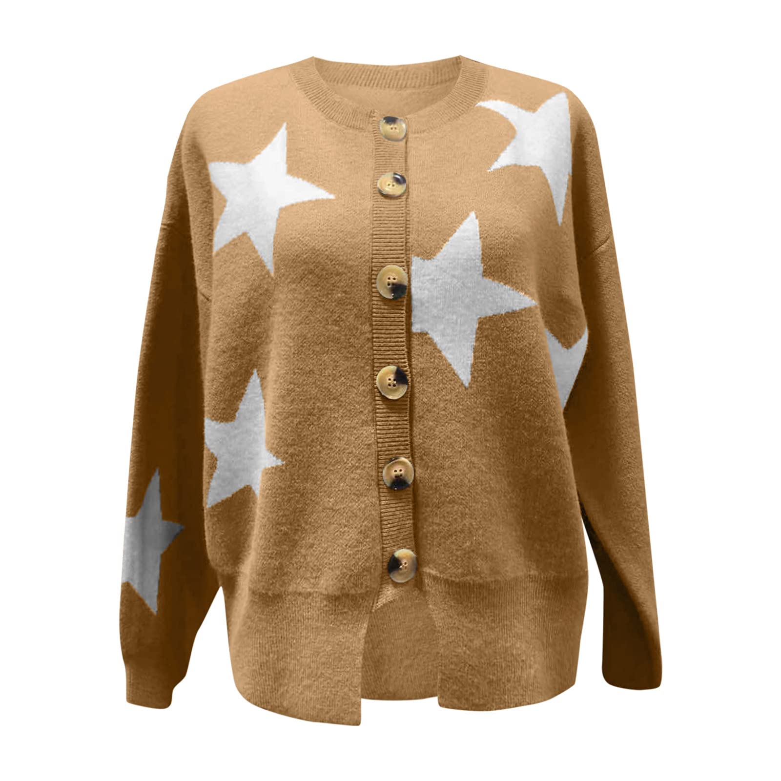 Women's Oversized Star Print Cardigan - Warm & Fashionable Long Sweater for Casual Wear, Office, or Layering