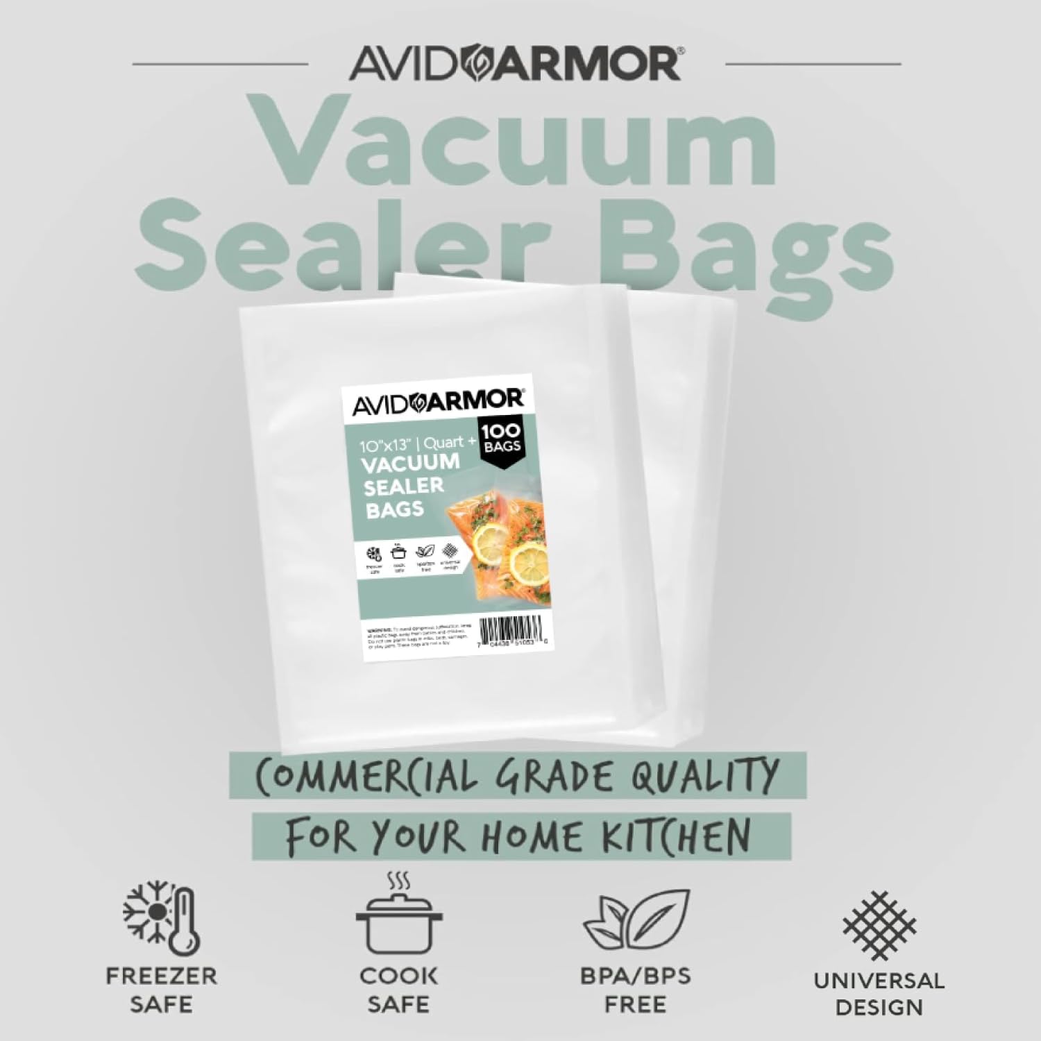 Avid Armor Vacuum Sealer Bags - 100 Pack Quart Plus Size (10