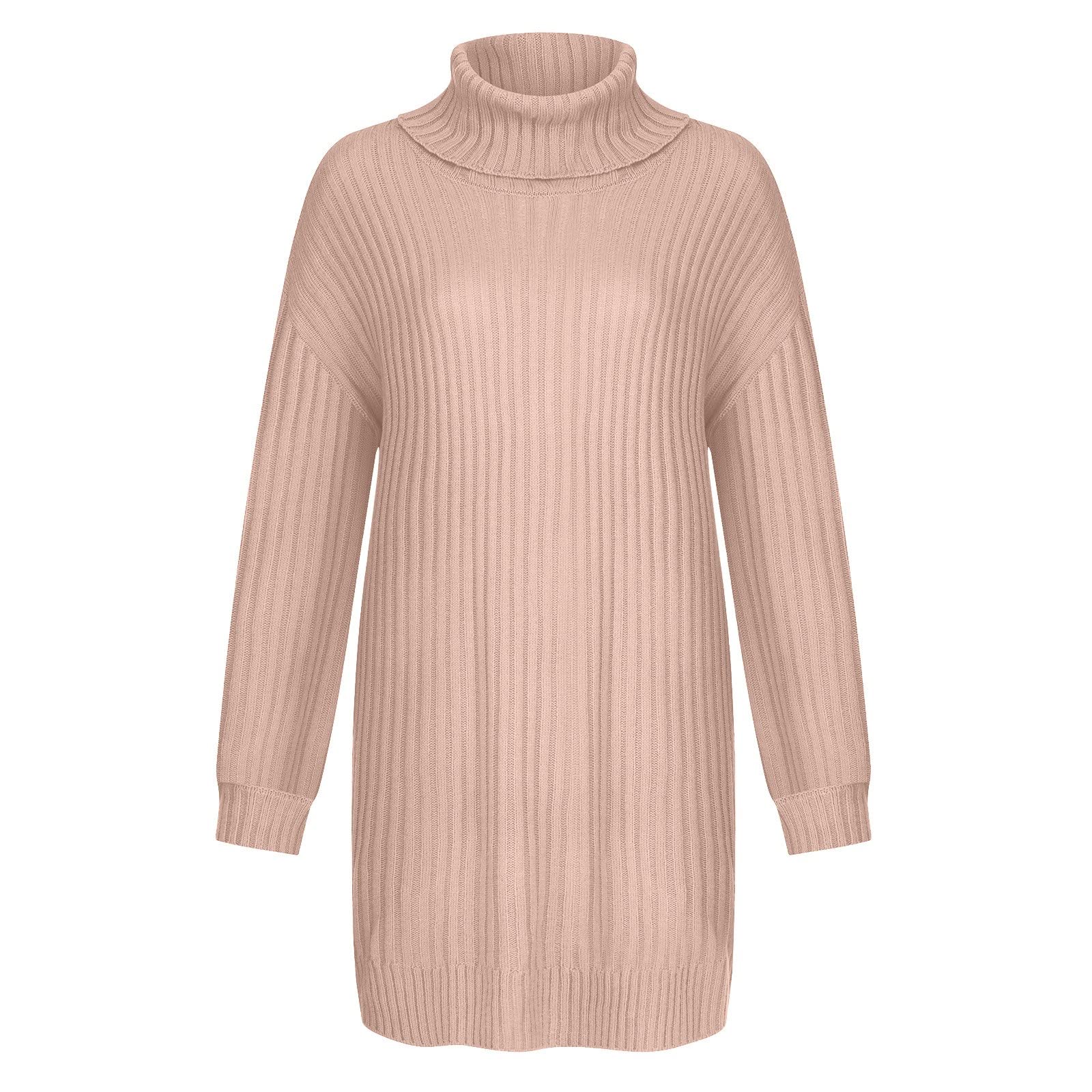 HUANKD Women's Long Sleeve Knit Sweater - Soft Loose Pullover Tops, Mid-Length Pure Color Knitted Shirt for Casual Wear, Office & Fall Layering