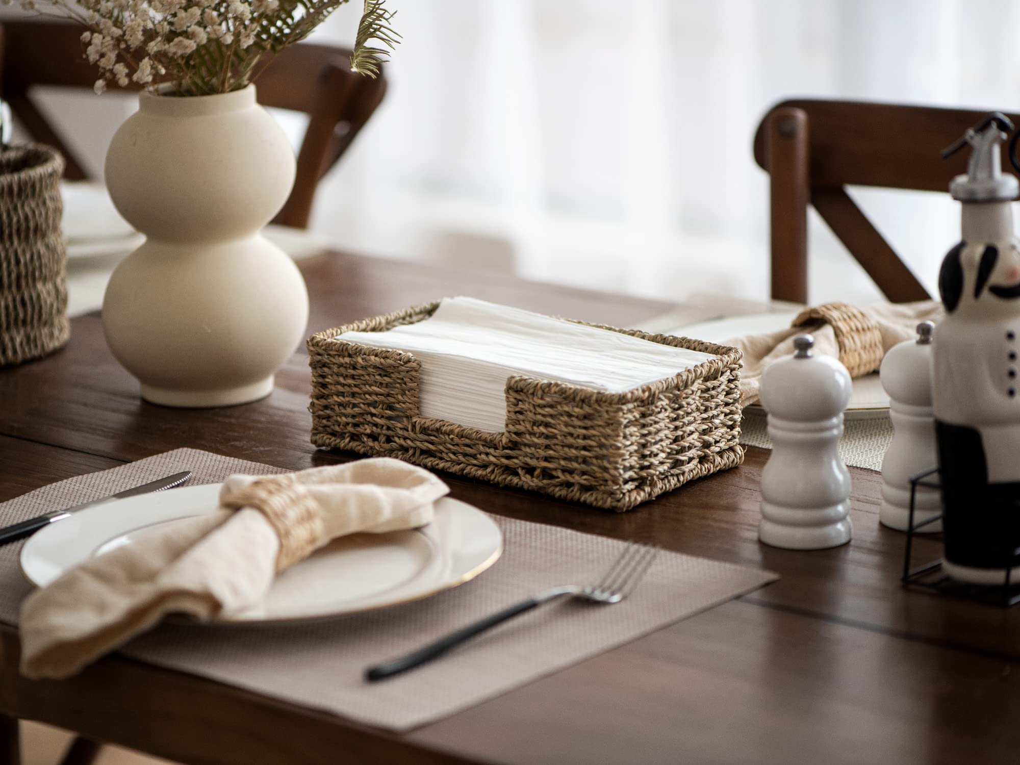 Seagrass Napkin Holder for Bathroom - Wicker Towel Basket Organizer (9.75