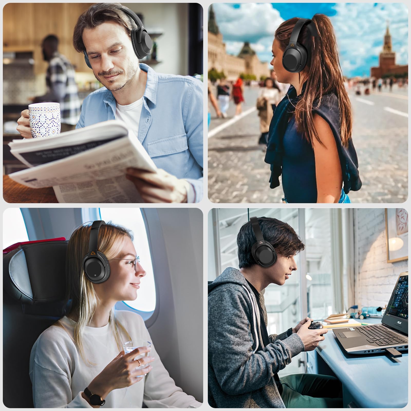 YMOO Y7PRO Bluetooth 5.2 Hybrid Active Noise Cancelling Headphones - Wireless/Wired Over-Ear Headphones with Mic, 75H Playtime for Travel, Work & Gaming - Premium ANC Headset for Adults (Airplane, Office, Commute)