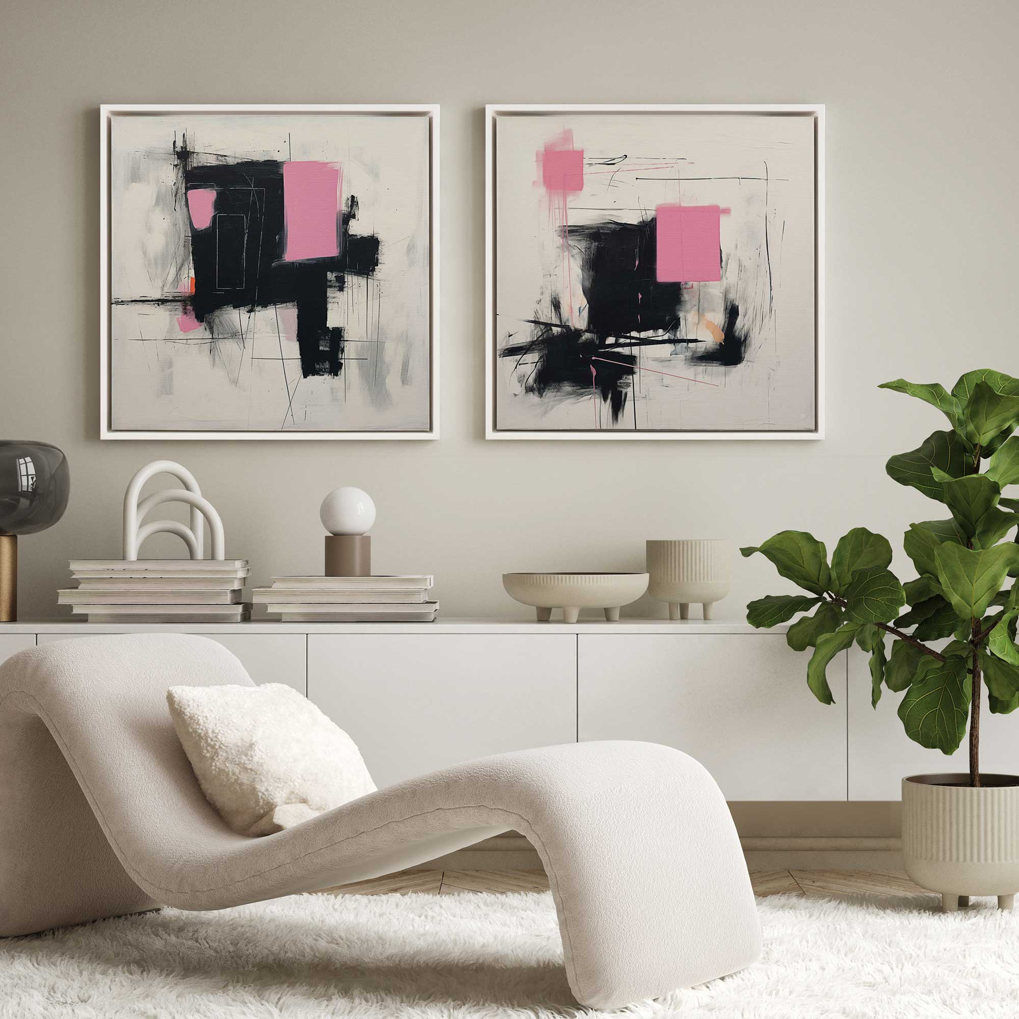 Graphite Pink Fusion Set of 2 Canvas Prints - Modern Wall Art for Living Room, Bedroom & Office Decor