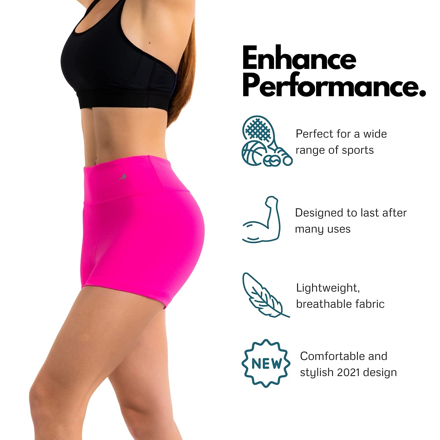 High Waisted Tummy Control Gym Shorts for Women - Compression Workout Shorts for Volleyball, Running, Yoga & Swim - Perfect for Sports & Active Lifestyle