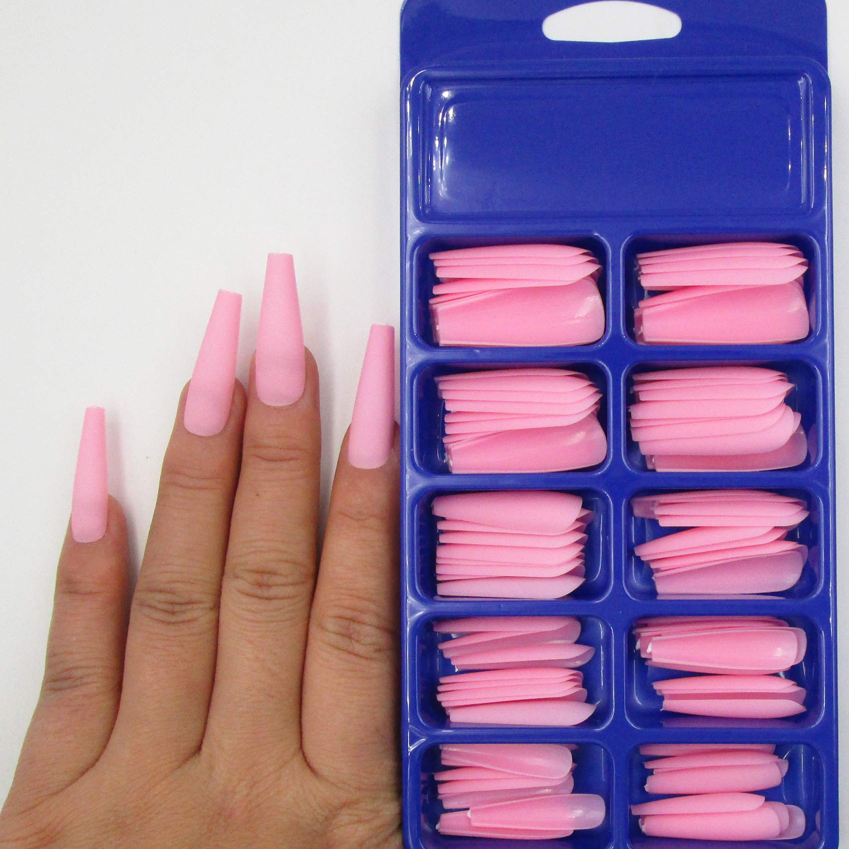 100-Piece Coffin Press-On Nails - Medium Ballerina Acrylic Fake Nails with Matte Finish, Full Cover Pink Artificial Nails for Women & Girls | Perfect for Parties, Weddings, and Everyday Glam