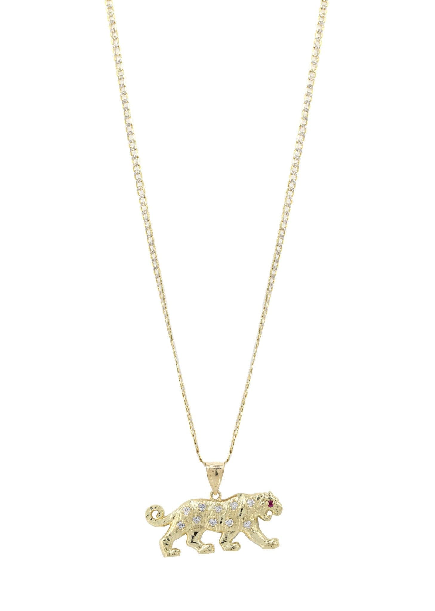 10K Yellow Gold Pave & Cubic Zirconia Tiger Pendant Necklace - 10.3 Grams | Elegant Jewelry Gift for Women, Perfect for Parties, Anniversaries & Special Occasions